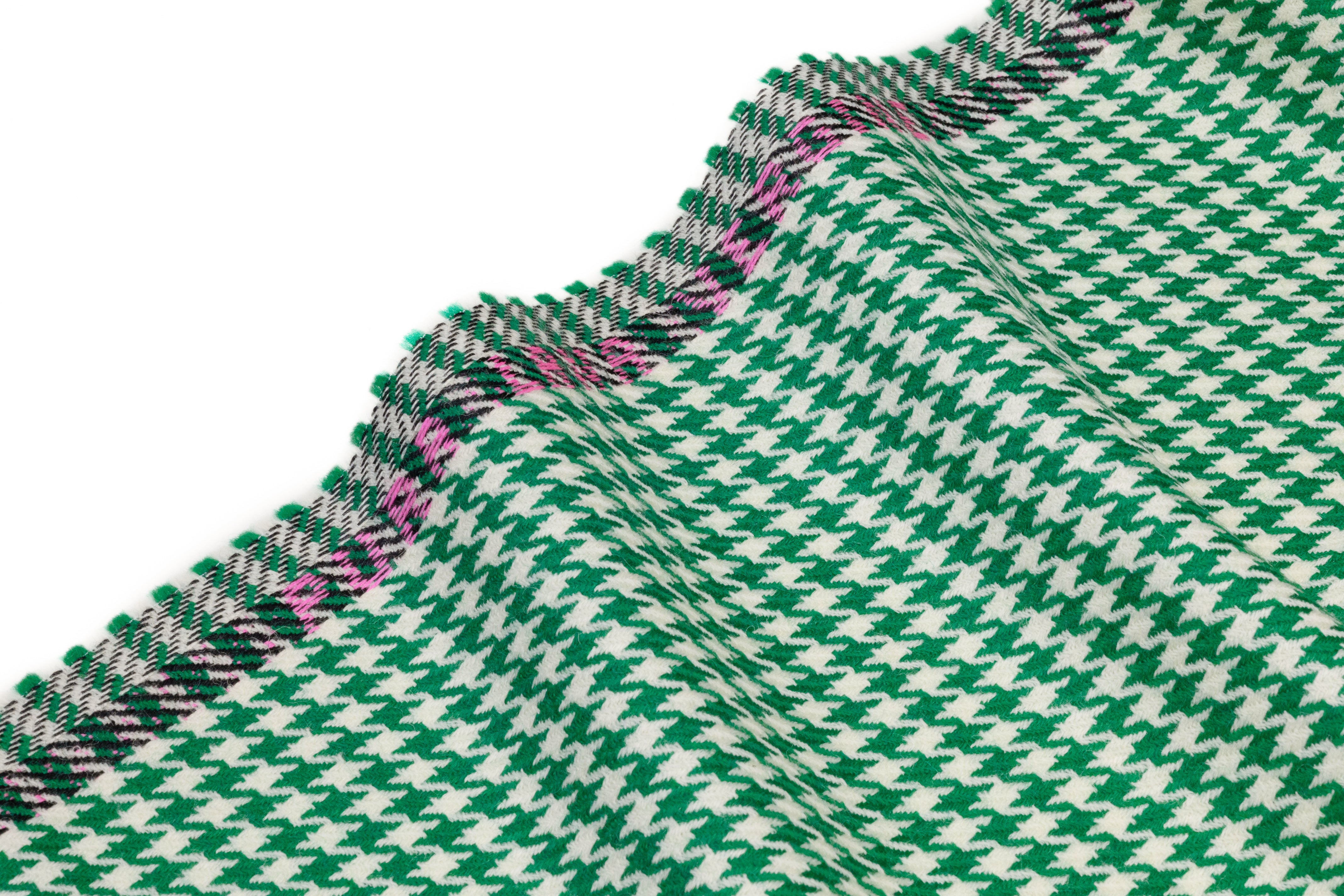 Houndstooth Italian Wool Suiting - Green / Off White