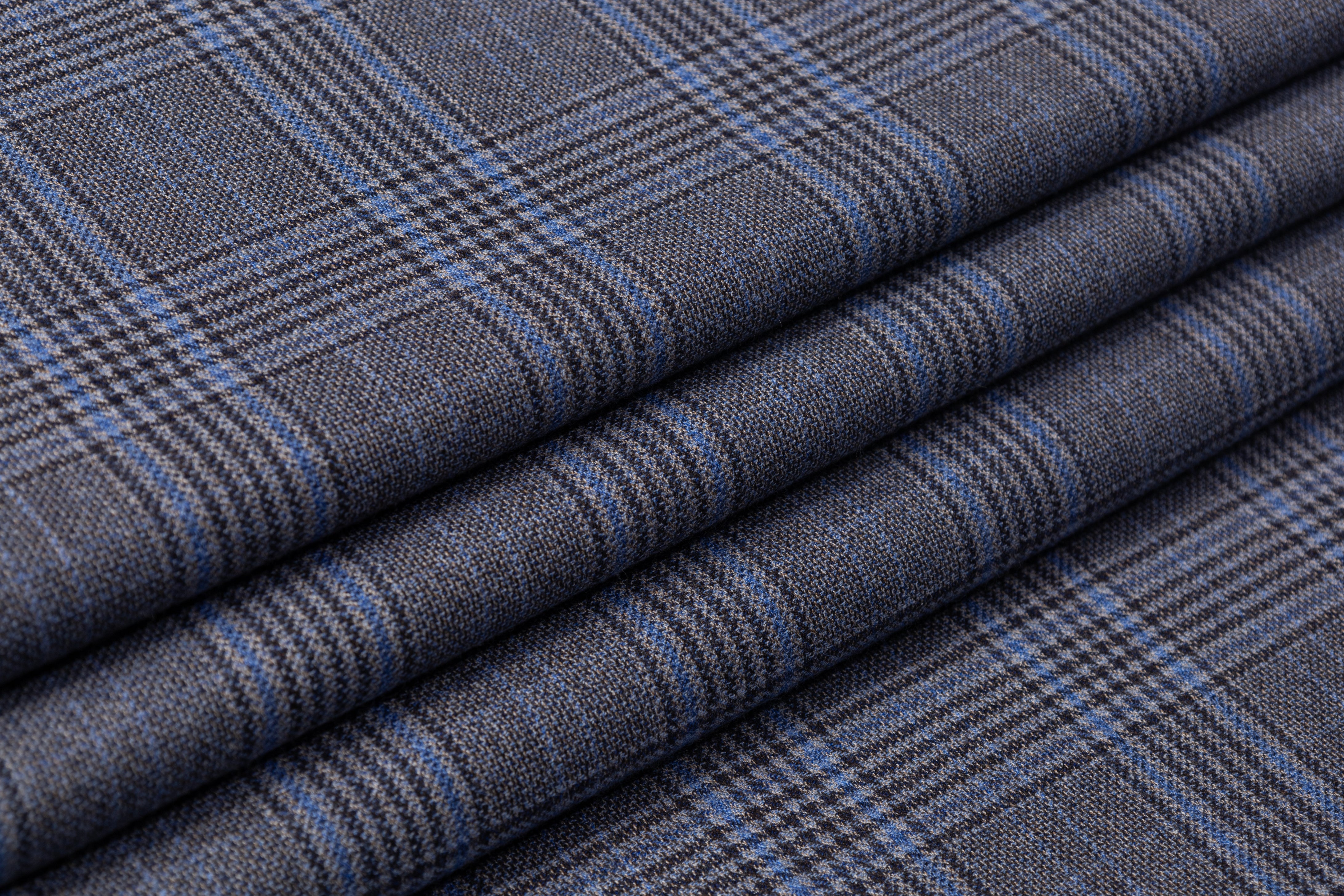 Checked Italian Wool Suiting - Blue / Gray