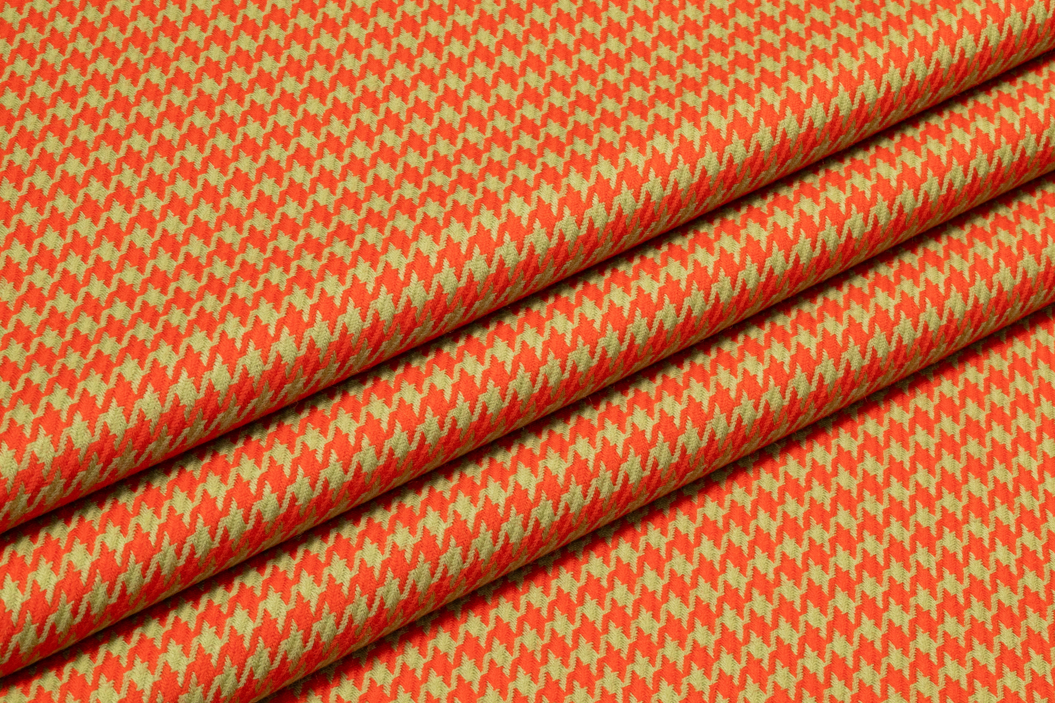 Houndstooth Italian Wool Suiting - Red / Sage Green