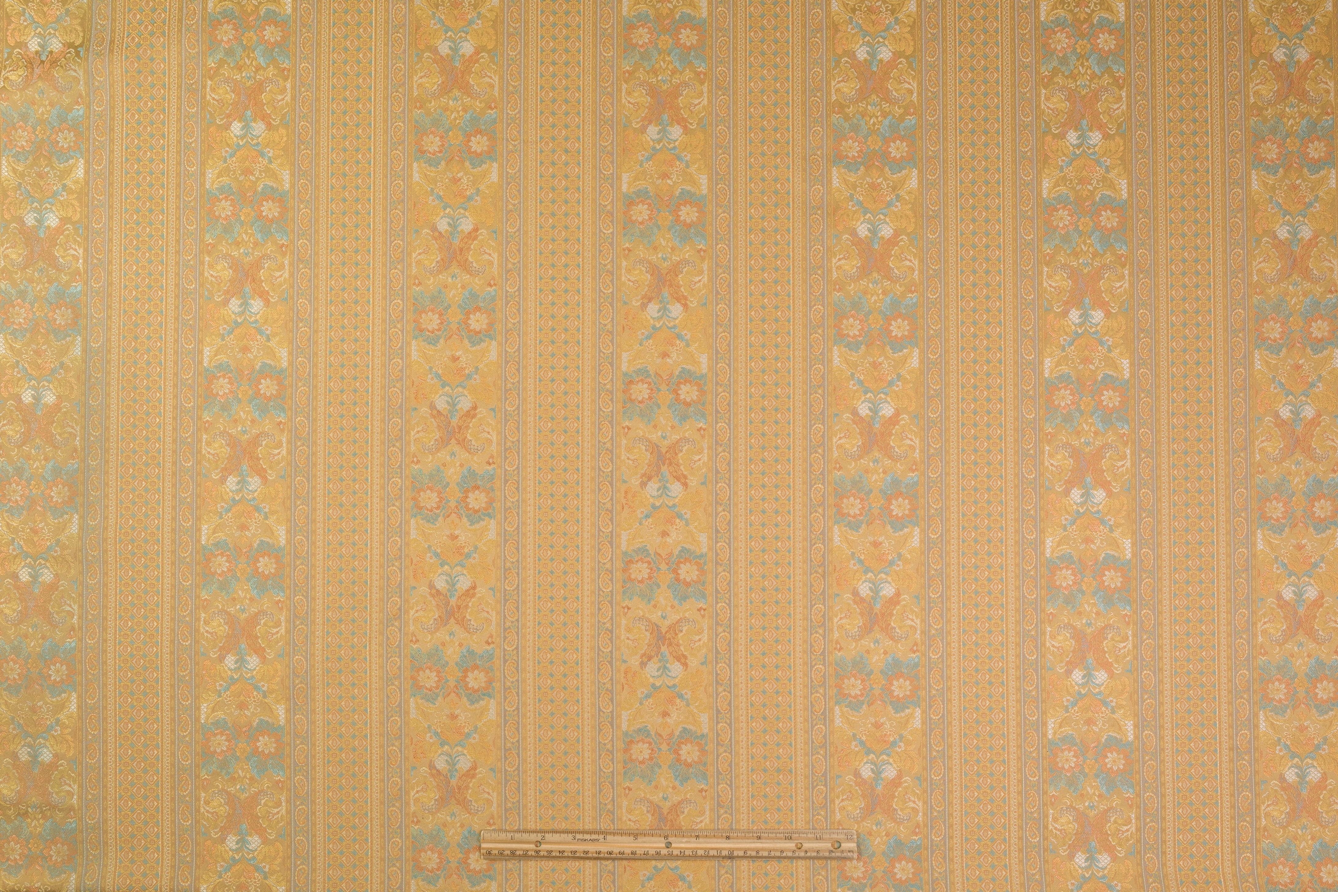 Striped Floral Damask Italian Brocade - Beige