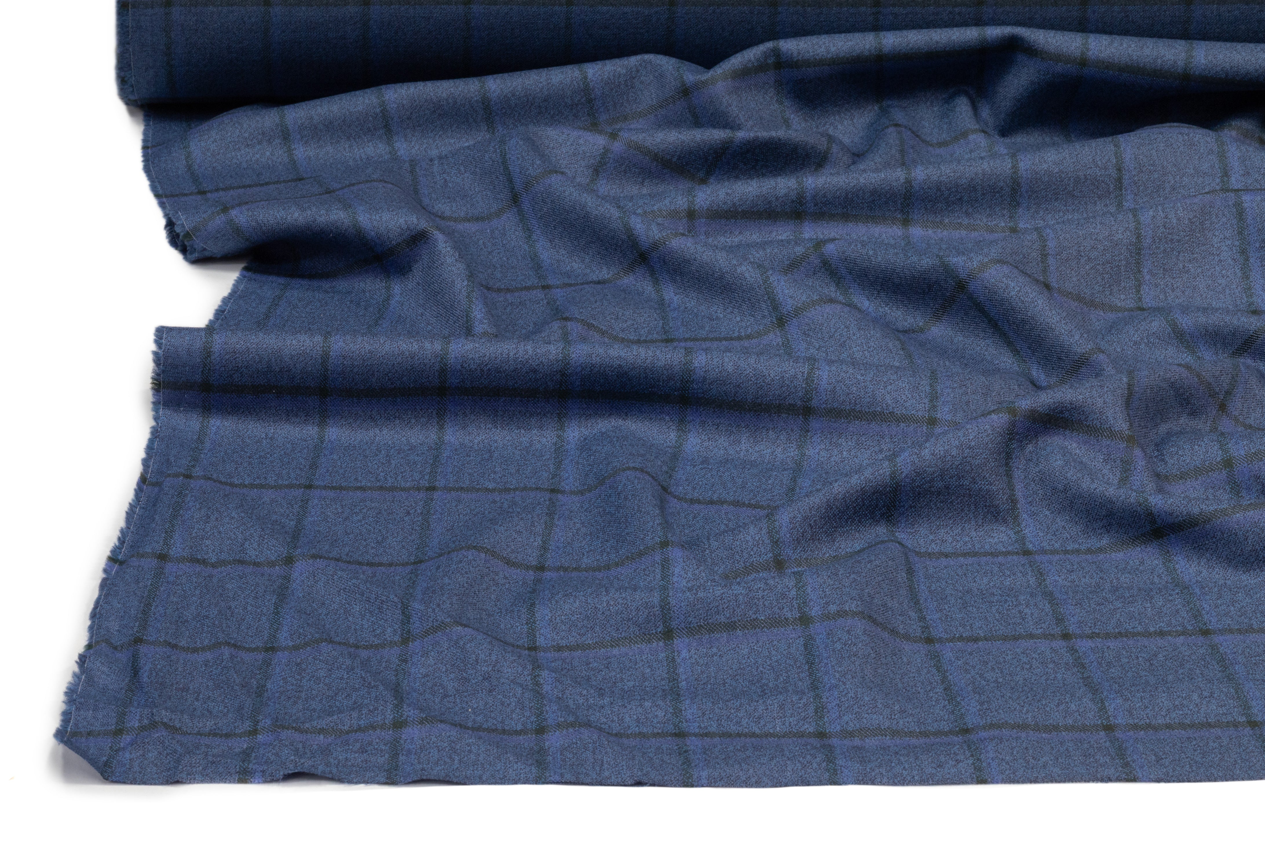 Vitale Barberis Canonico - Windowpane Italian Wool Suiting - Blue / Dark Green