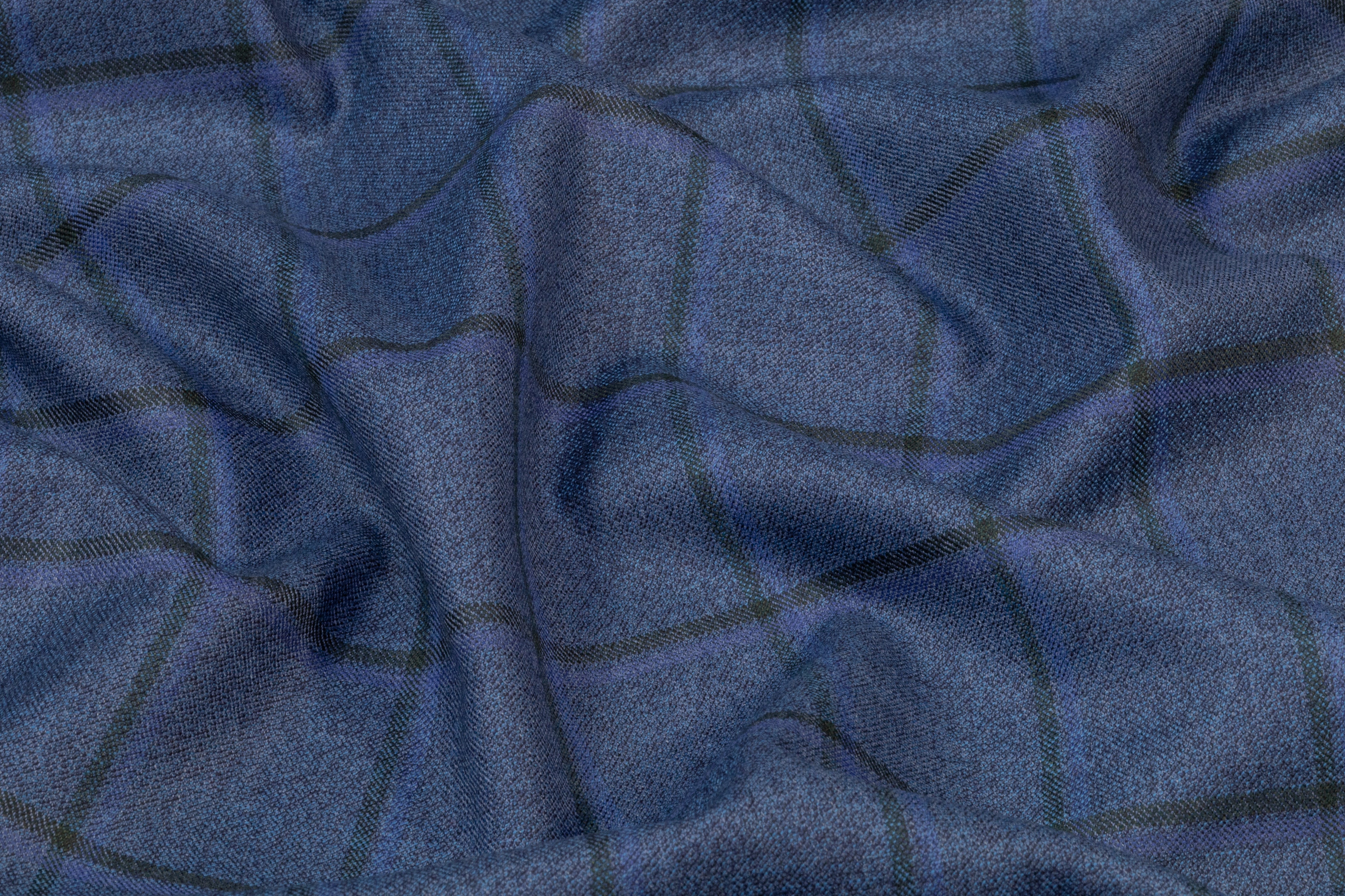 Vitale Barberis Canonico - Windowpane Italian Wool Suiting - Blue / Dark Green
