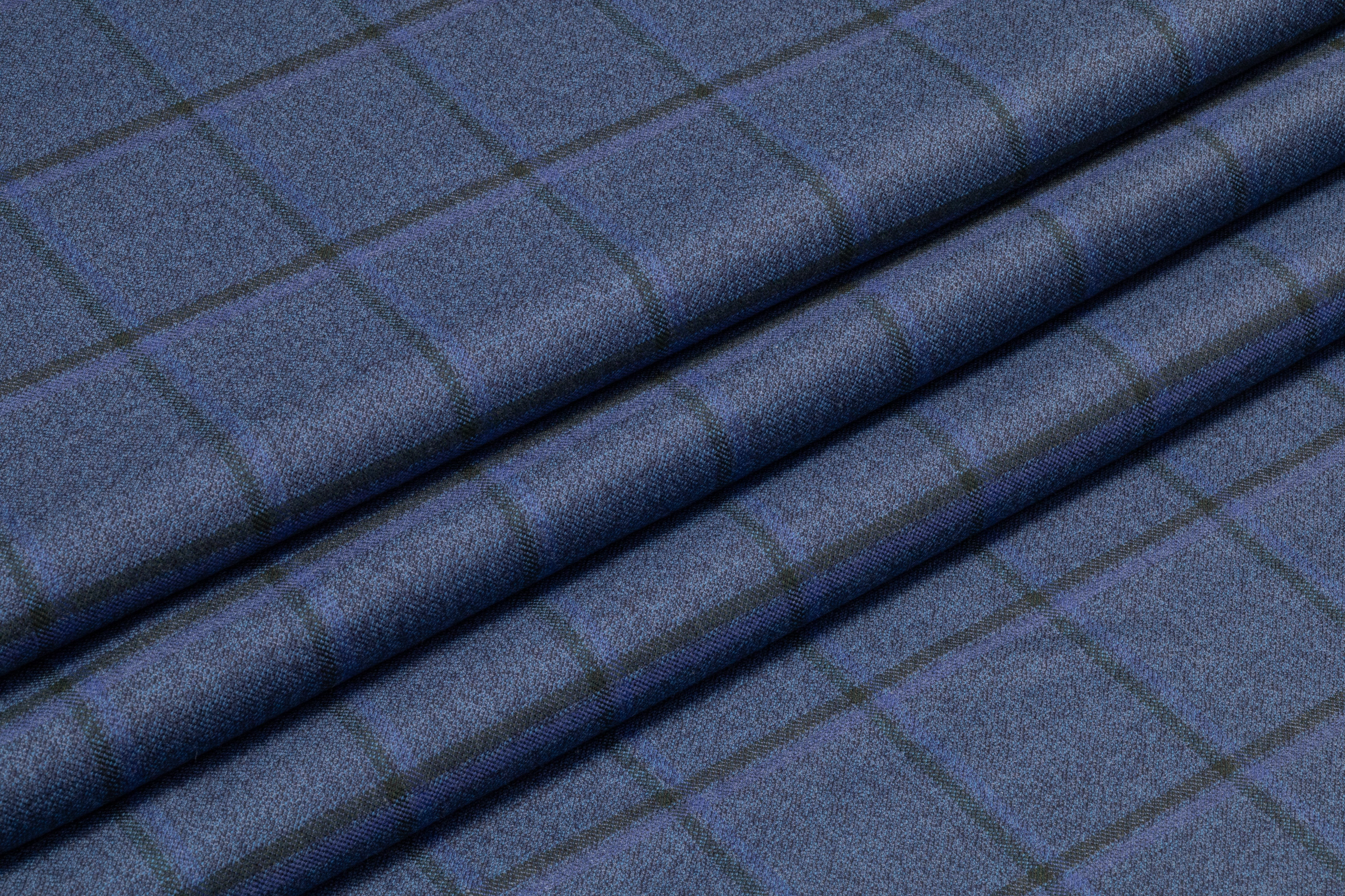 Vitale Barberis Canonico - Windowpane Italian Wool Suiting - Blue / Dark Green