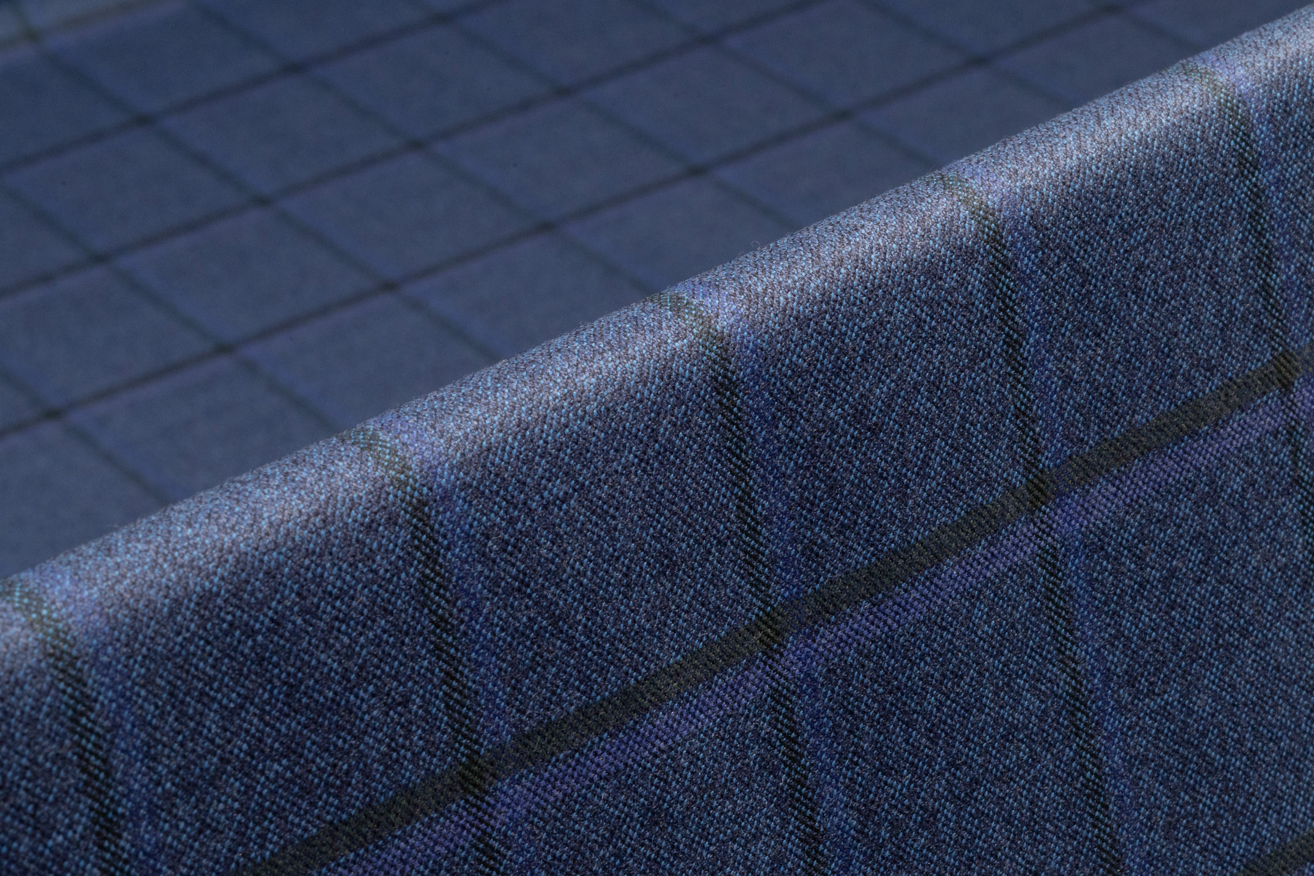 Vitale Barberis Canonico - Windowpane Italian Wool Suiting - Blue / Dark Green