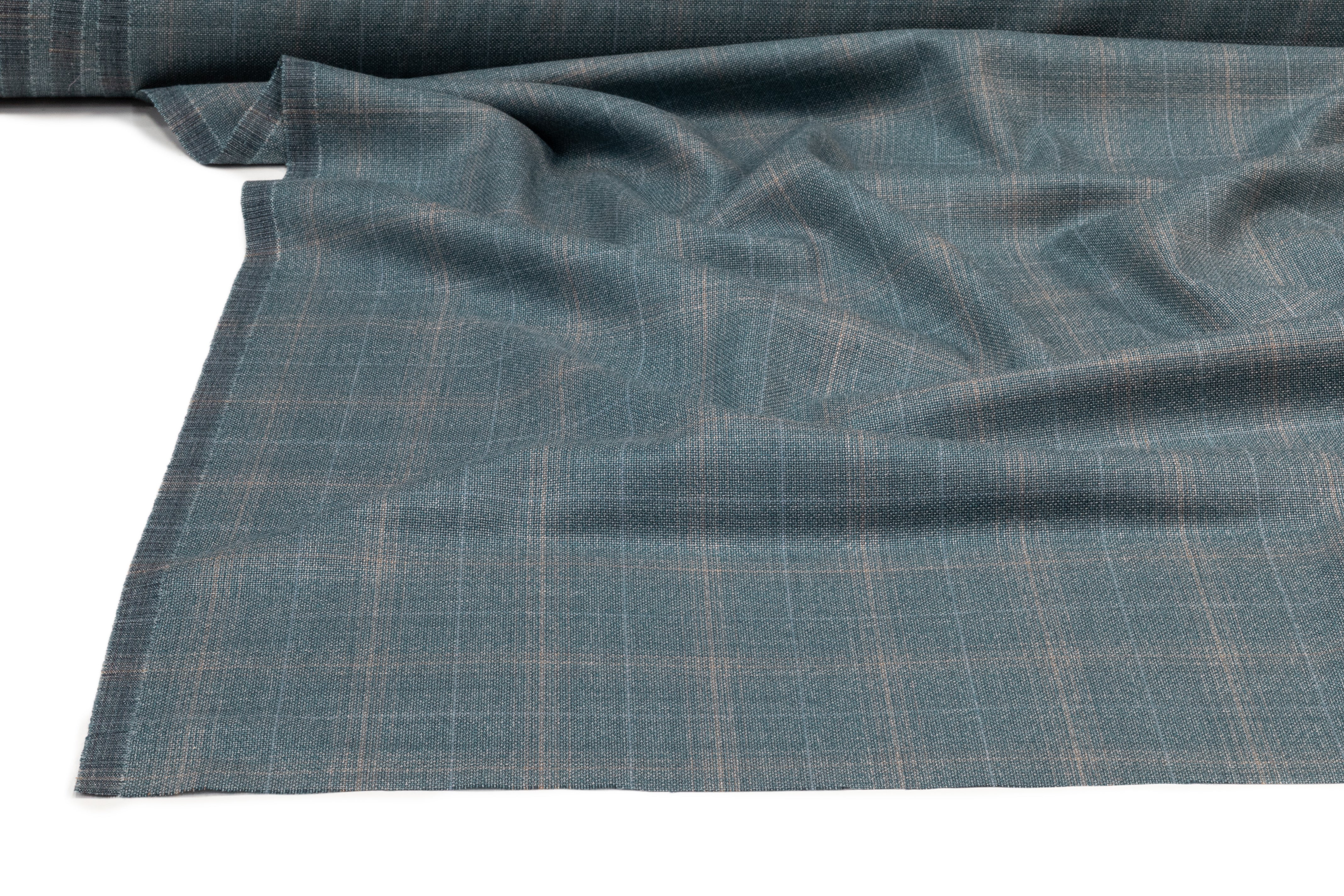 Checked Italian Wool Suiting - Muted Blue / Tan