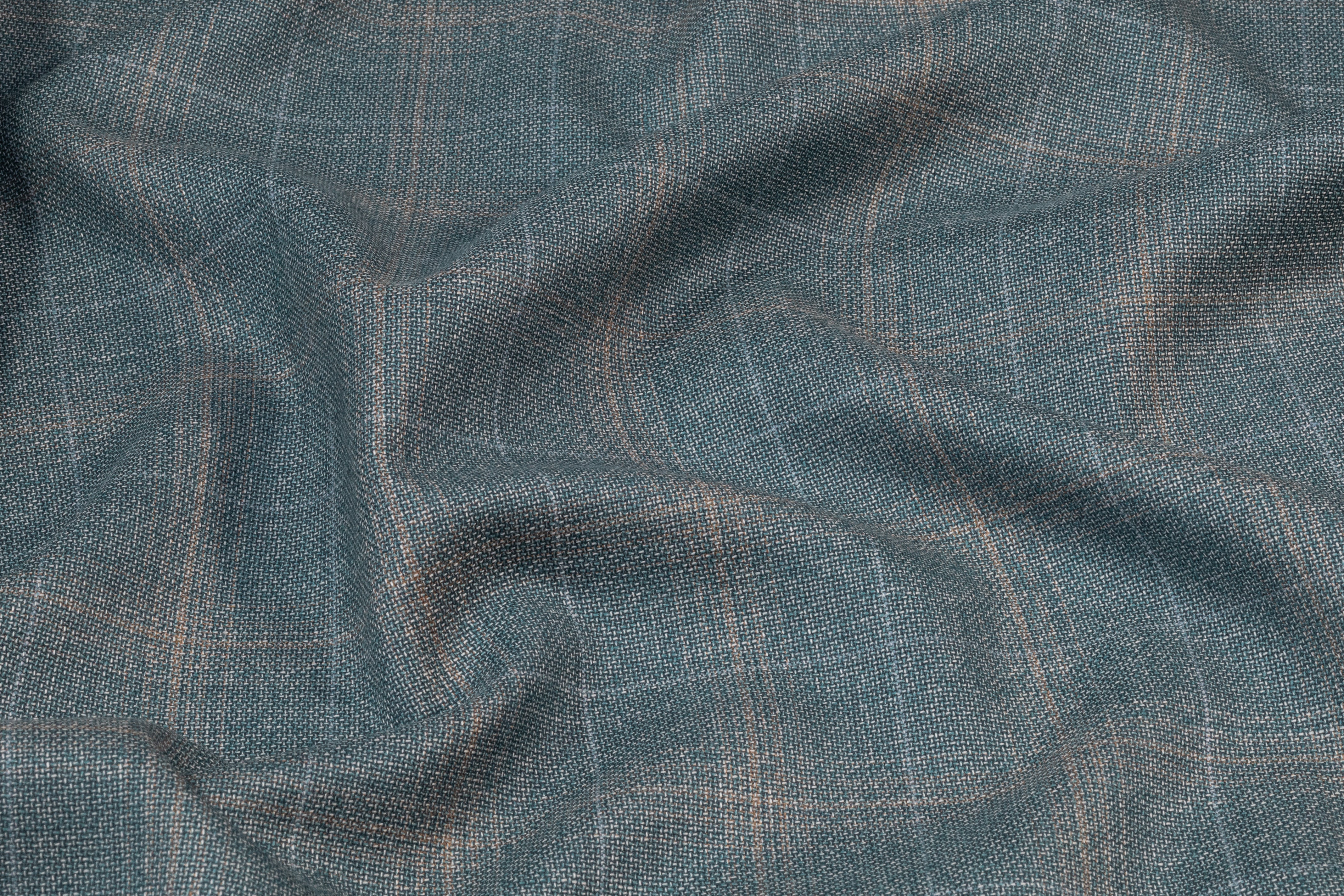Checked Italian Wool Suiting - Muted Blue / Tan