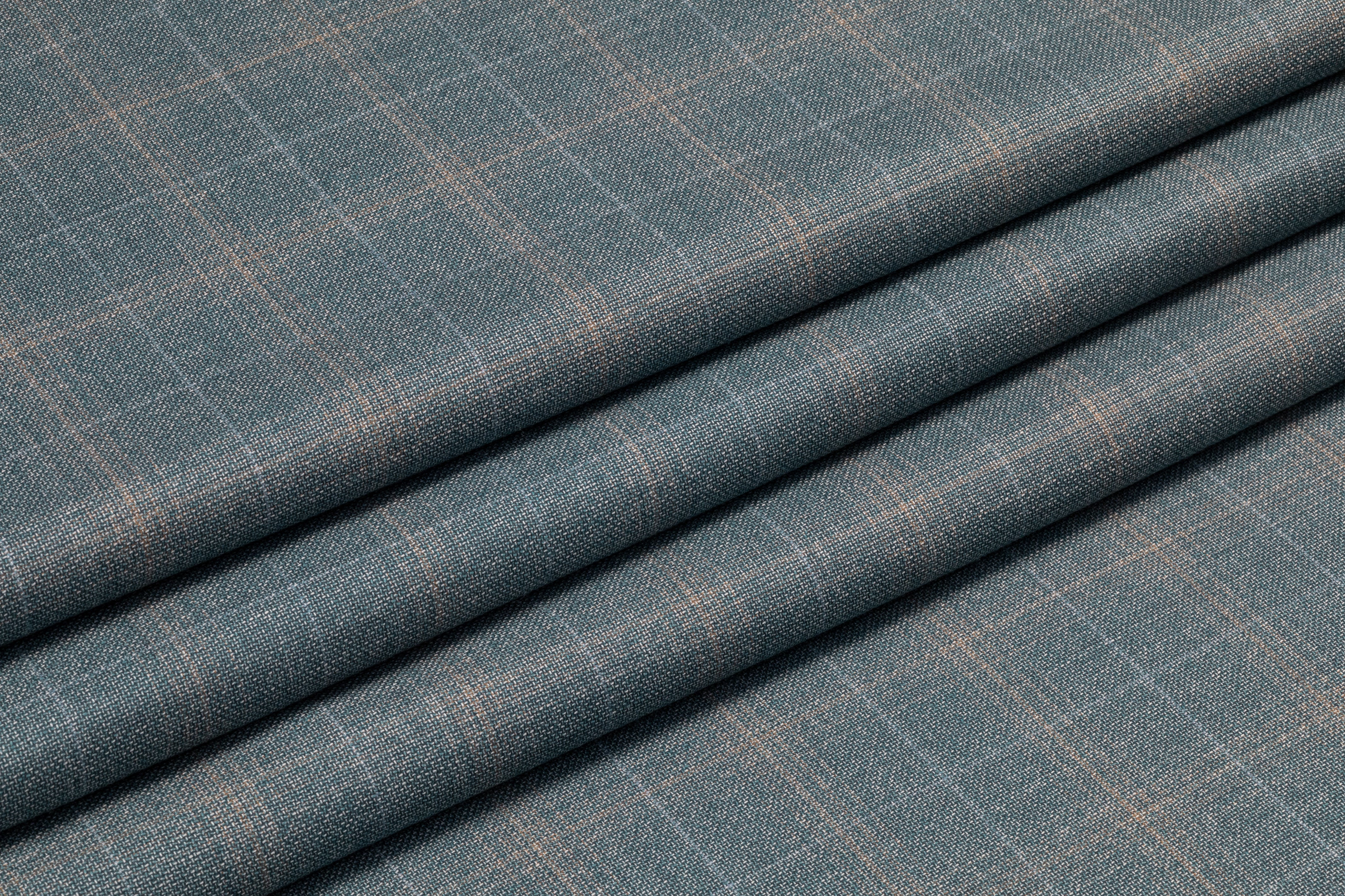 Checked Italian Wool Suiting - Muted Blue / Tan