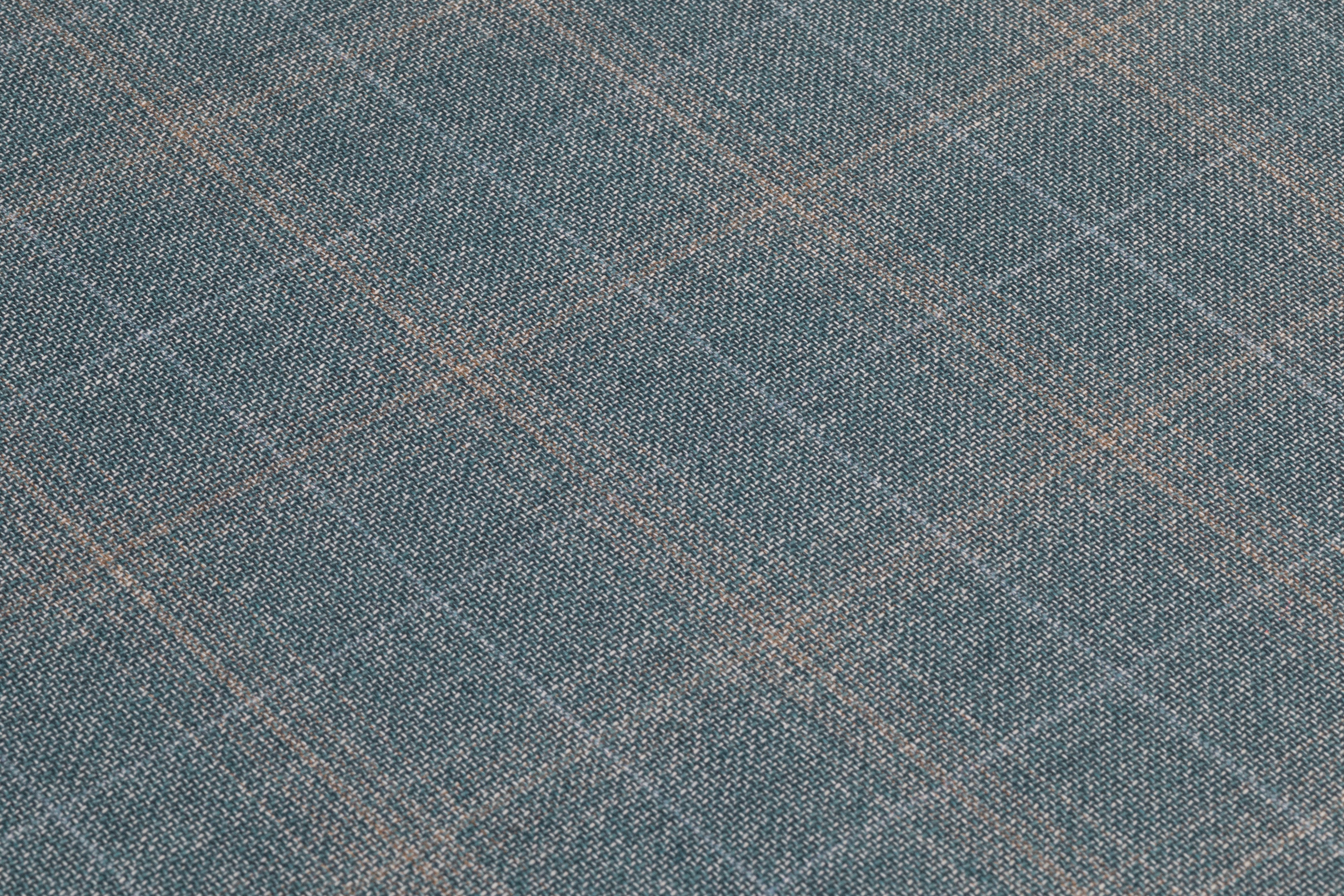 Checked Italian Wool Suiting - Muted Blue / Tan