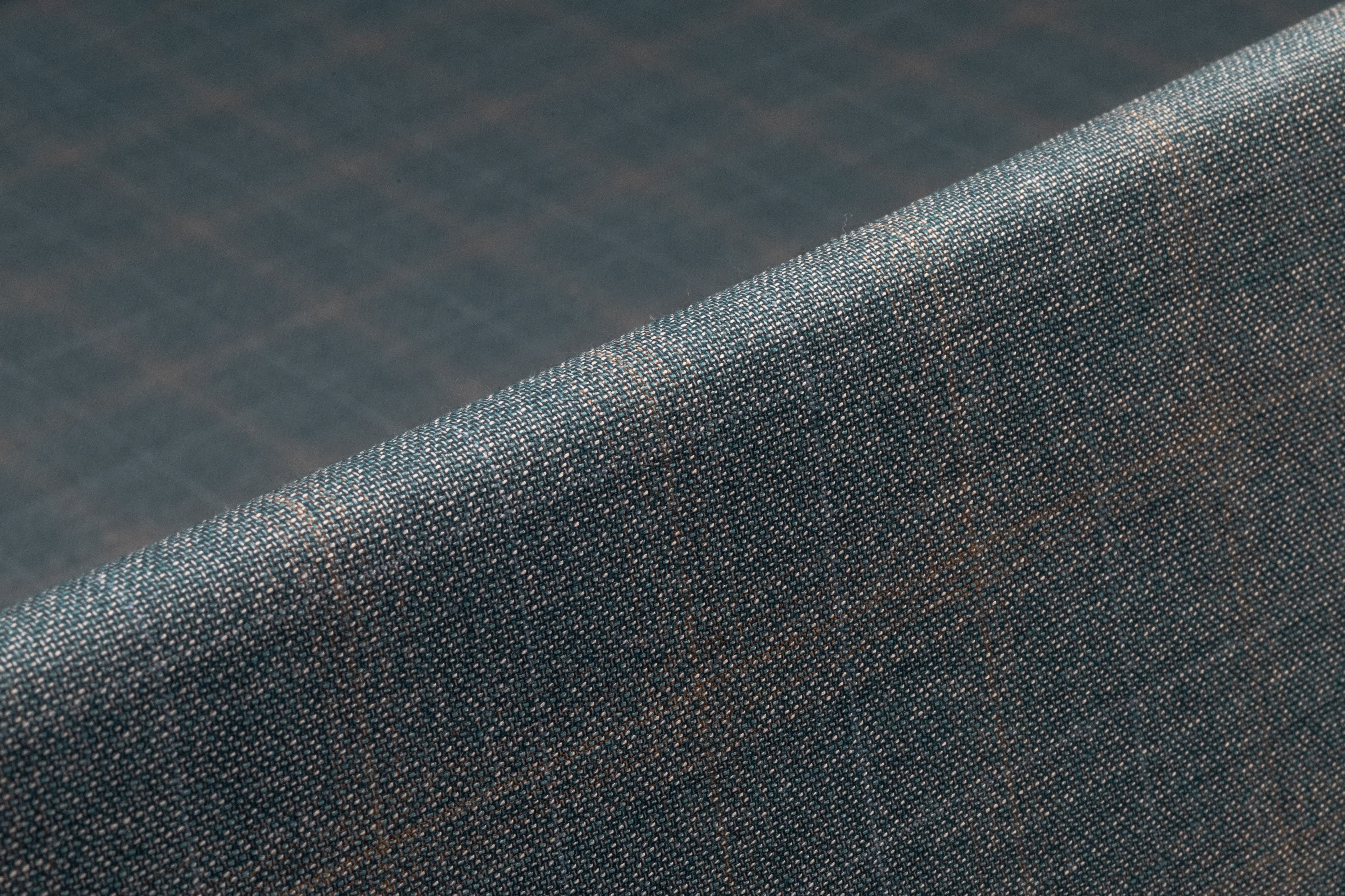 Checked Italian Wool Suiting - Muted Blue / Tan