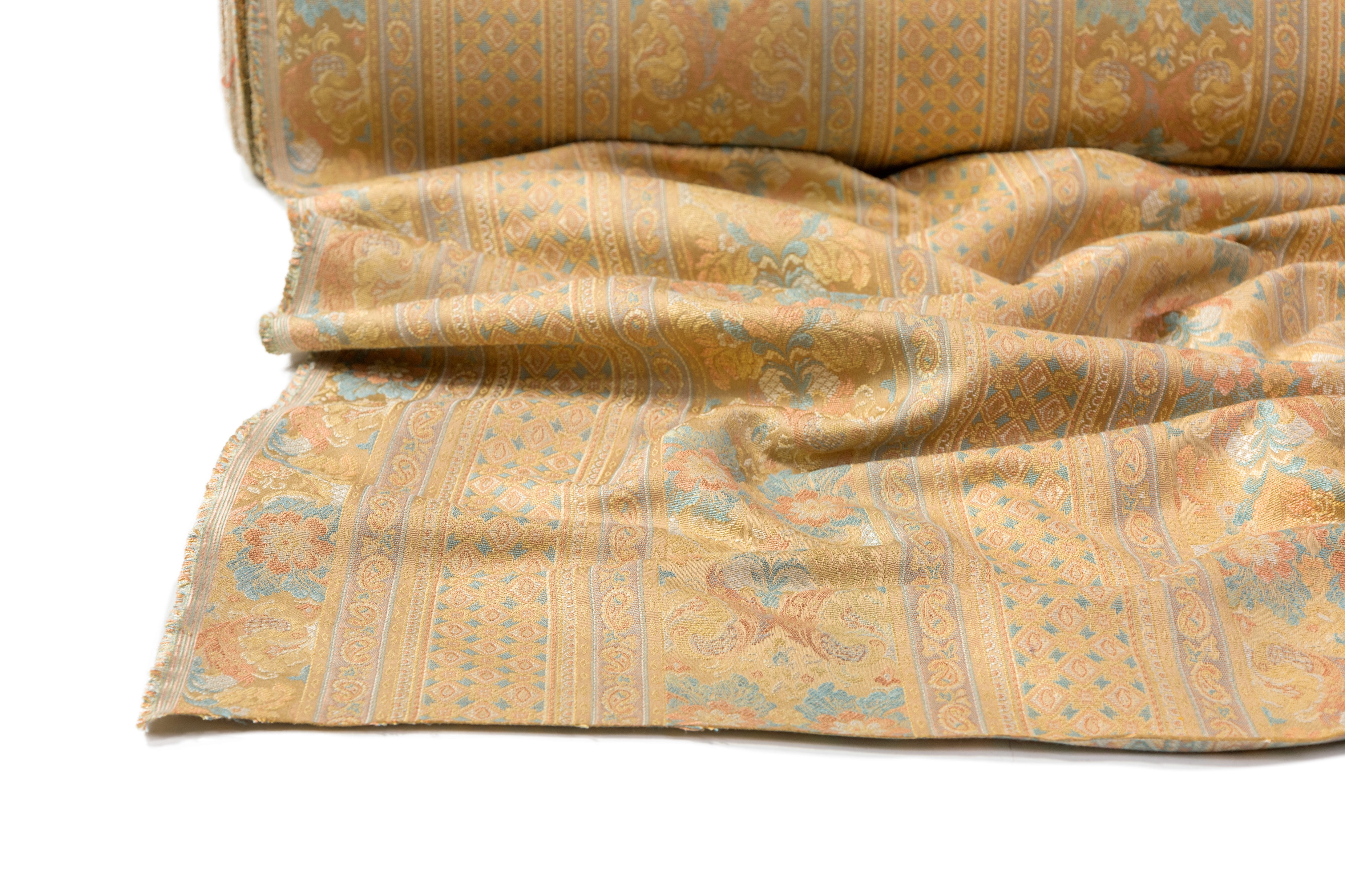 Striped Floral Damask Italian Brocade - Beige
