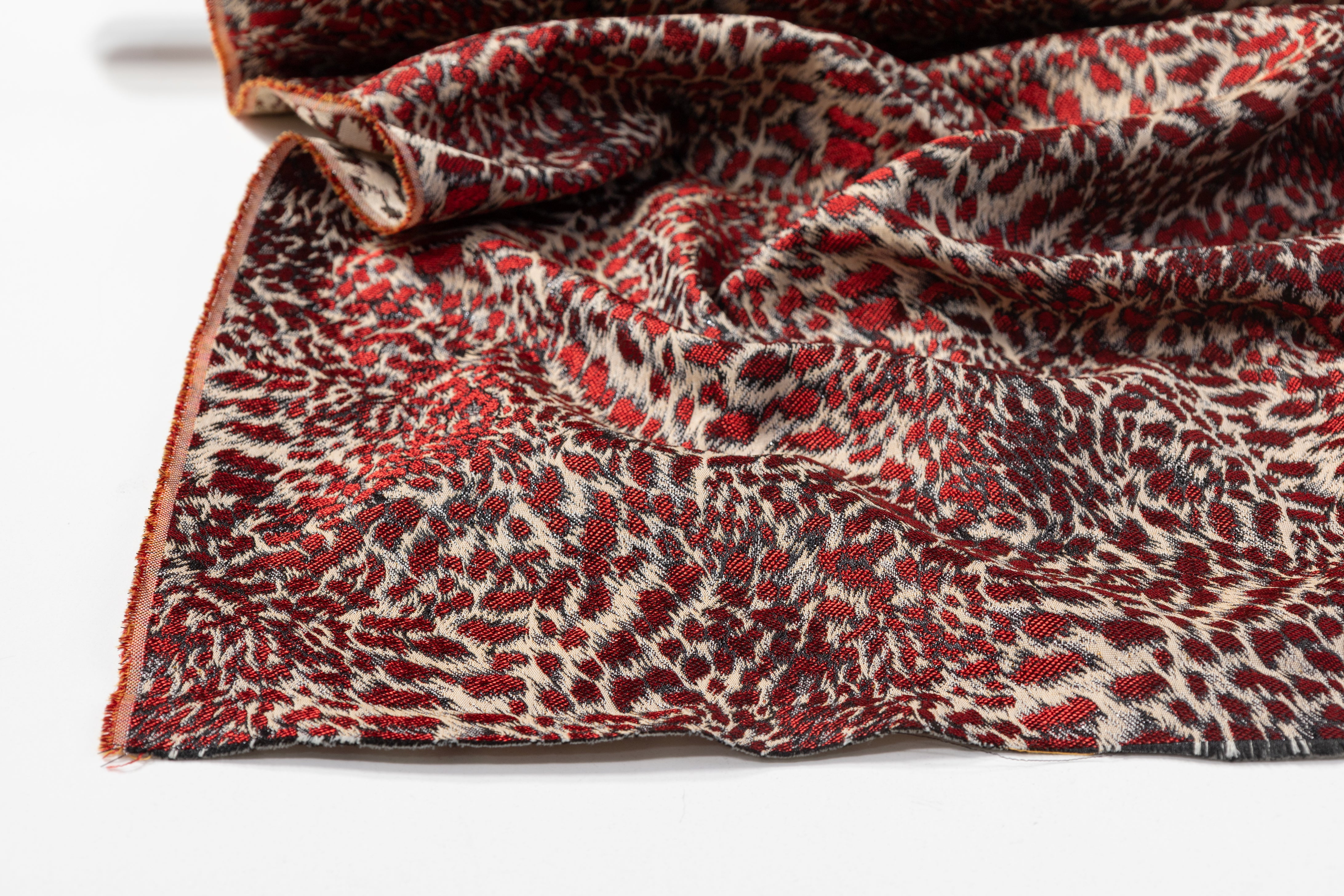 Metallic Cheetah Italian Brocade - Red