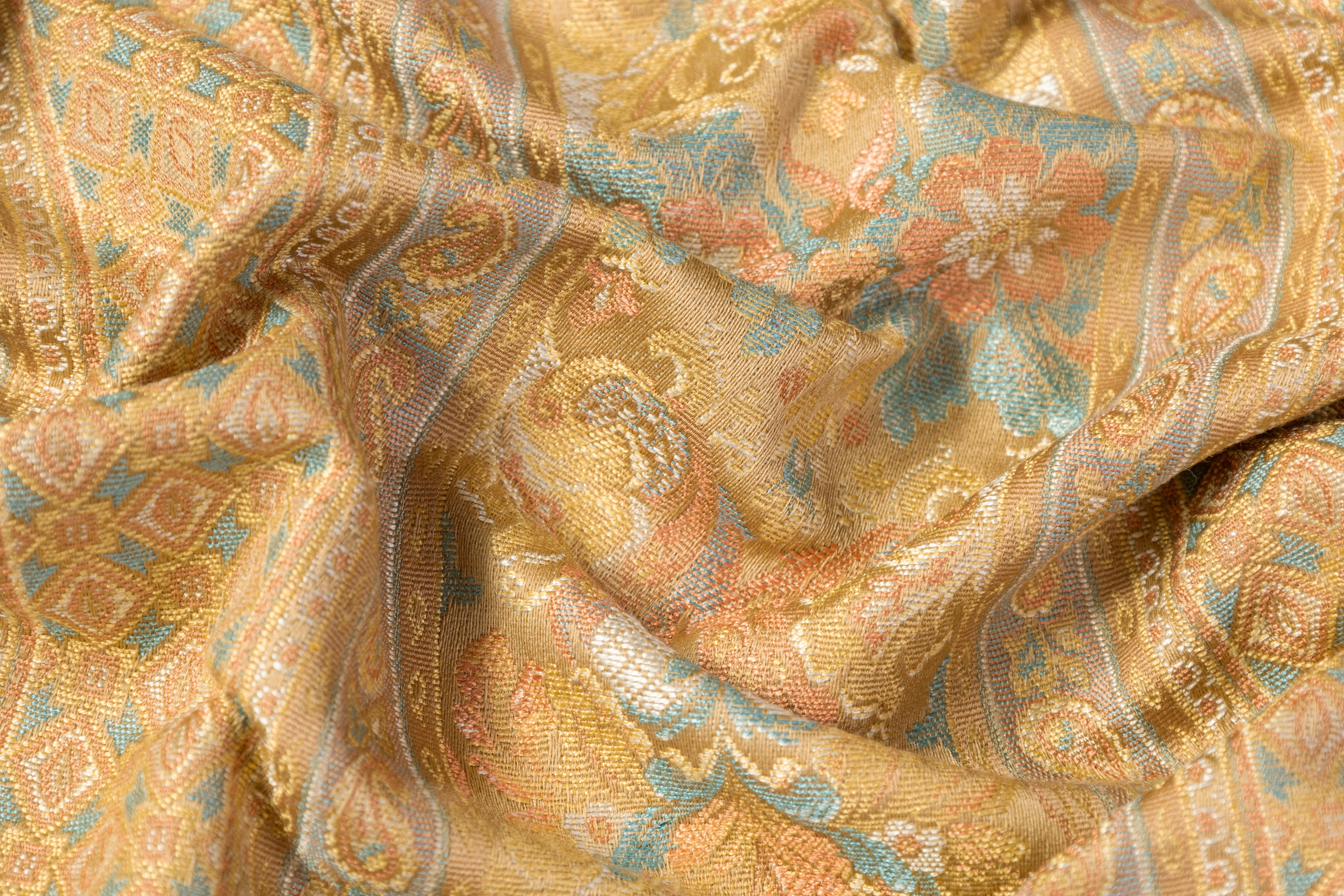 Striped Floral Damask Italian Brocade - Beige
