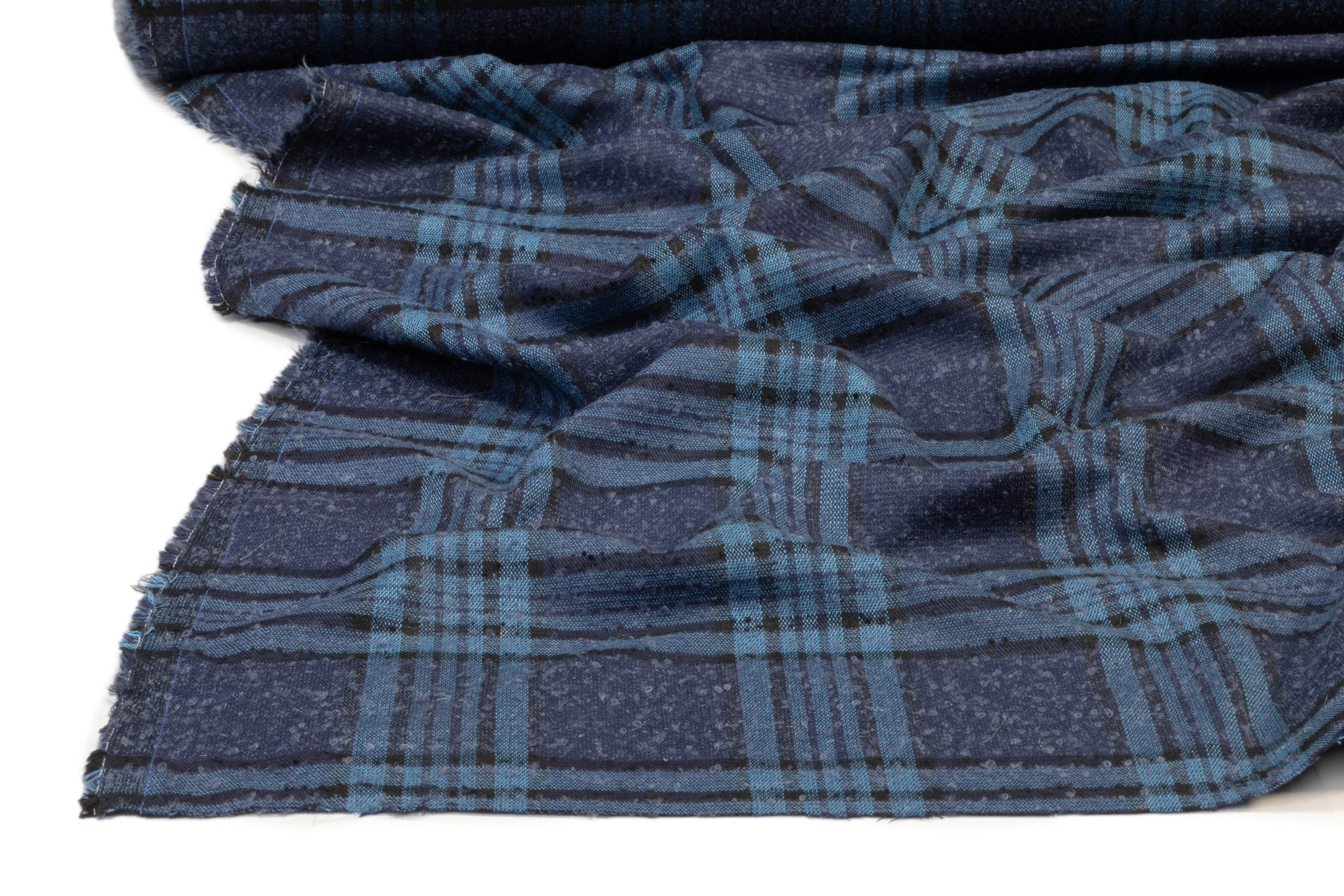 Plaid Italian Wool Boucle Suiting - Blue