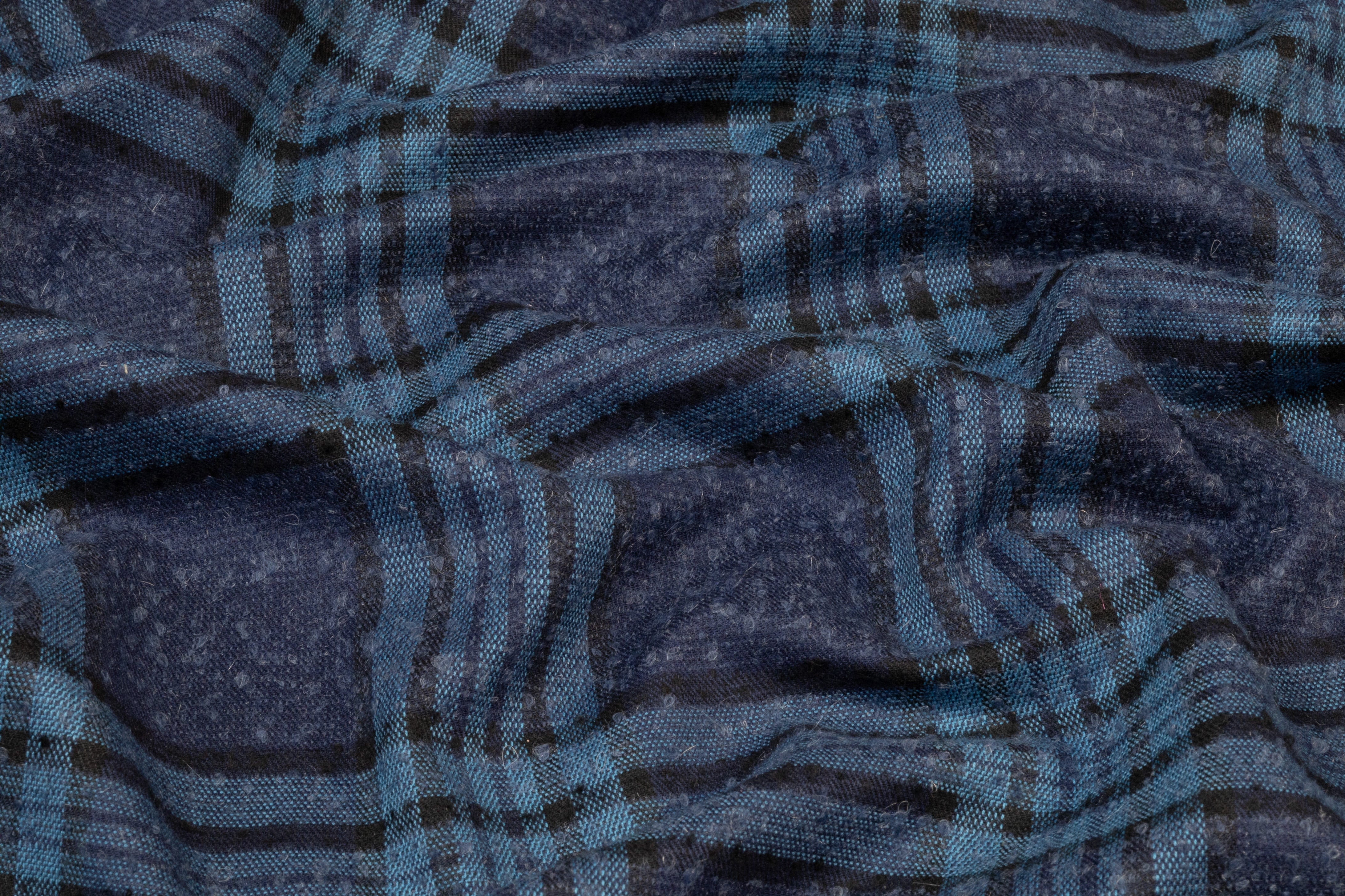 Plaid Italian Wool Boucle Suiting - Blue
