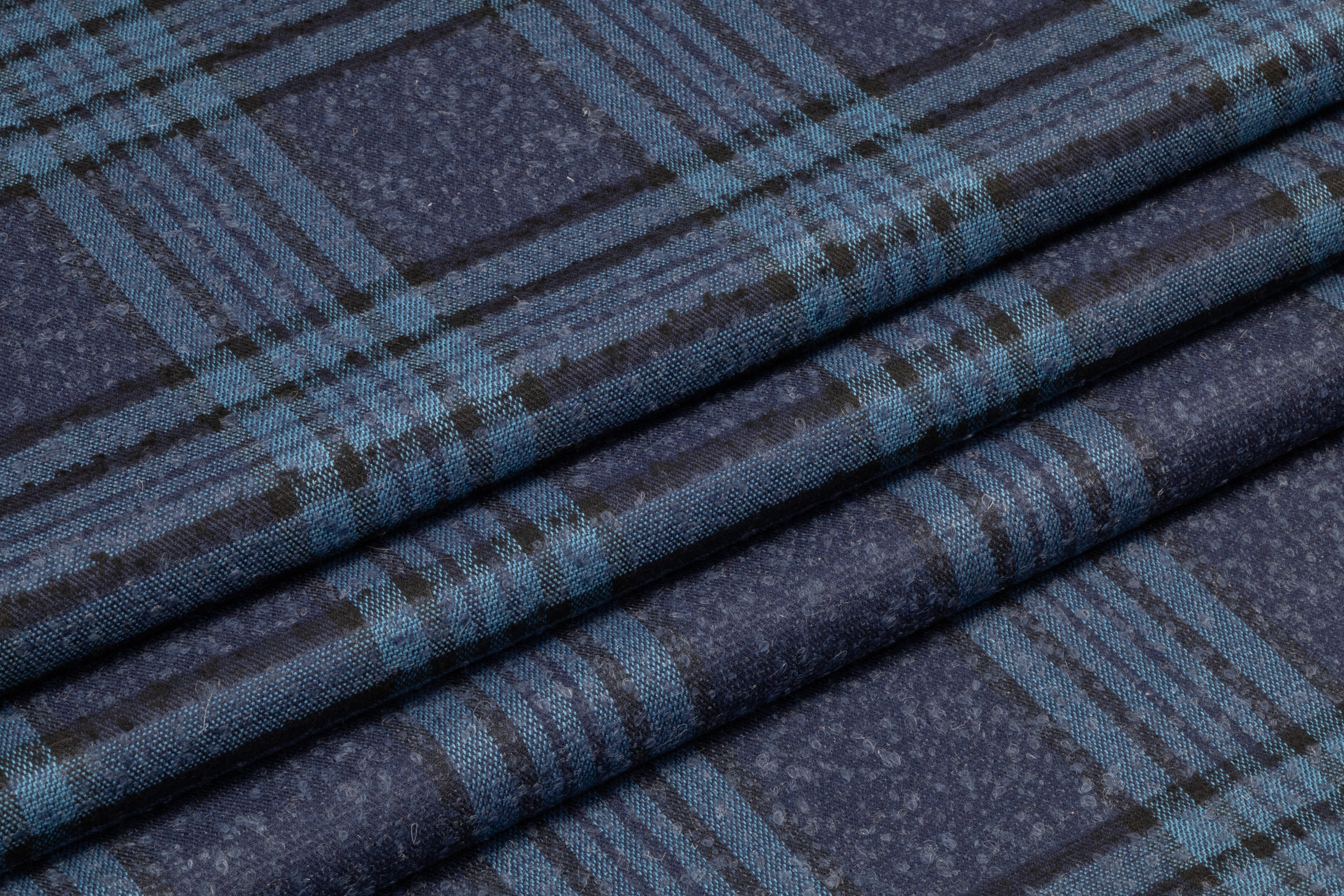 Plaid Italian Wool Boucle Suiting - Blue