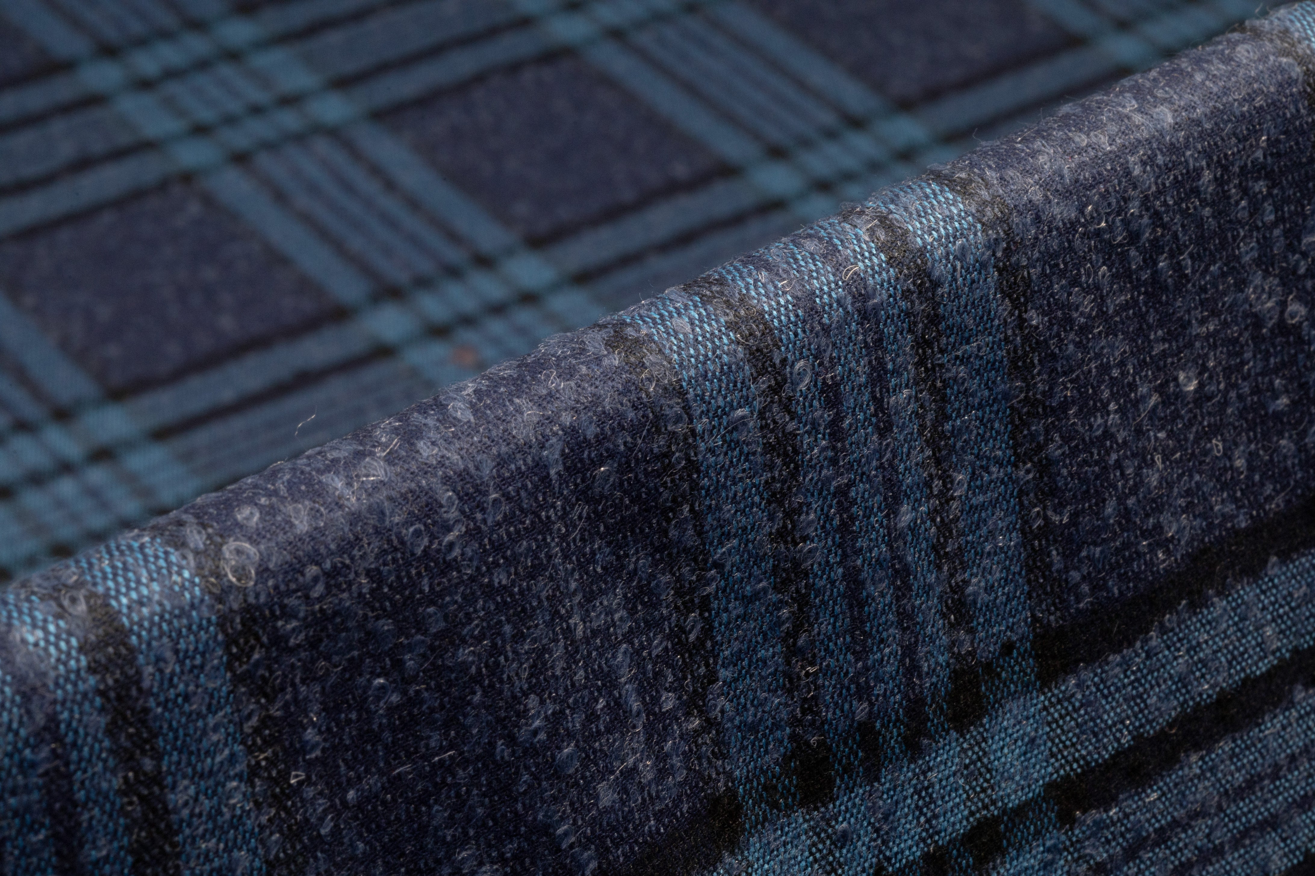 Plaid Italian Wool Boucle Suiting - Blue