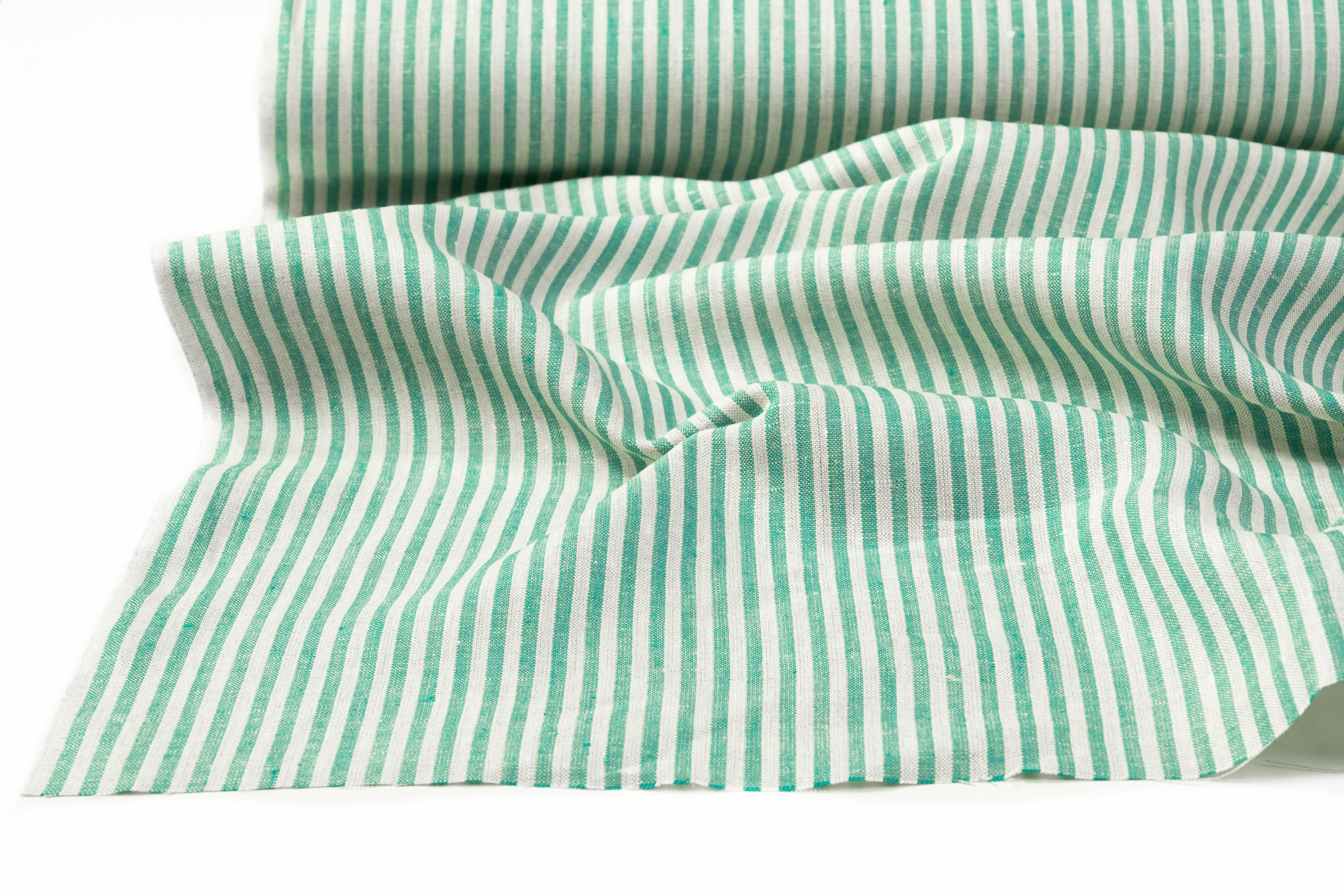 Striped Italian Linen - Green / Off White