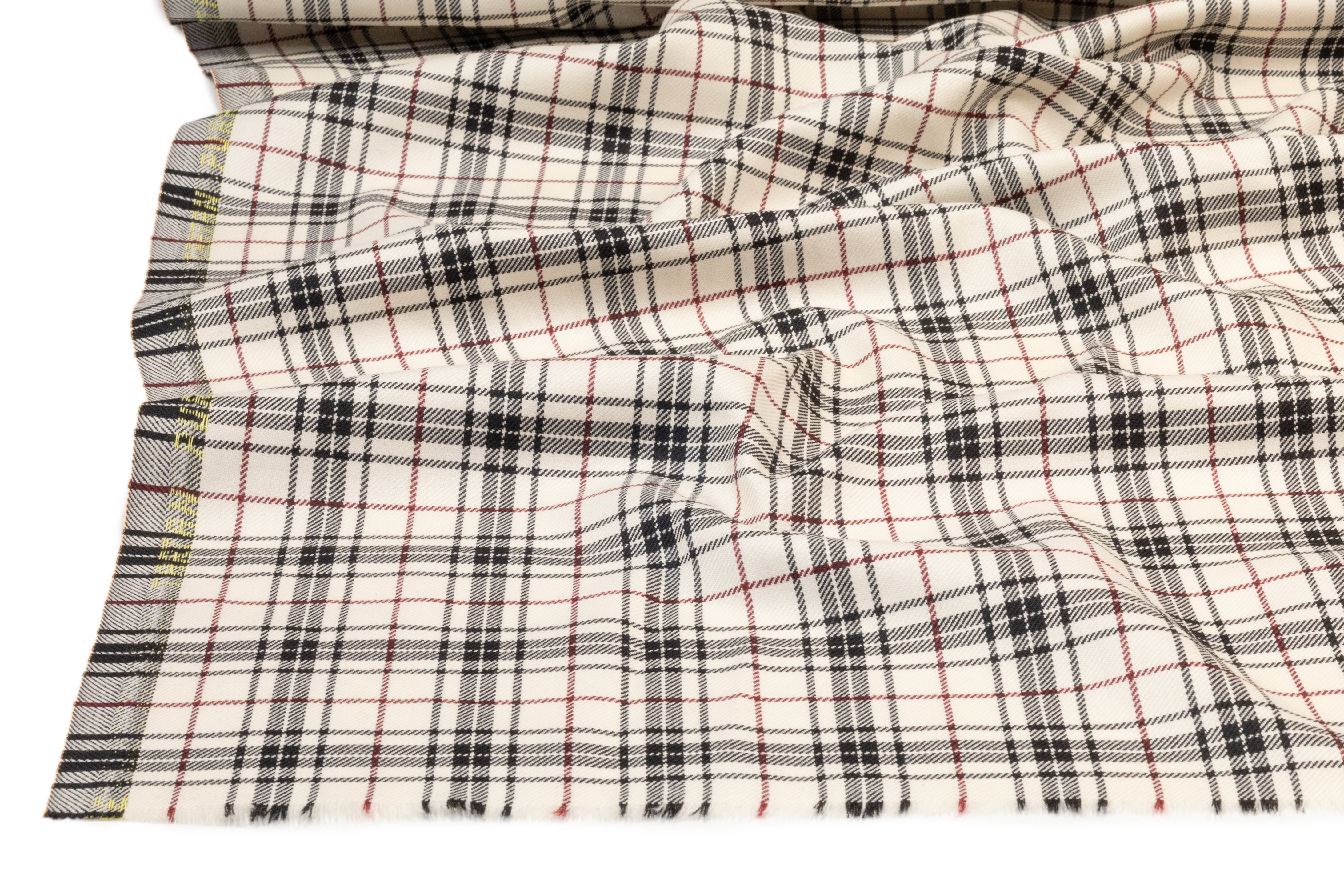Tartan Italian Wool Suiting - Ivory / Black / Red