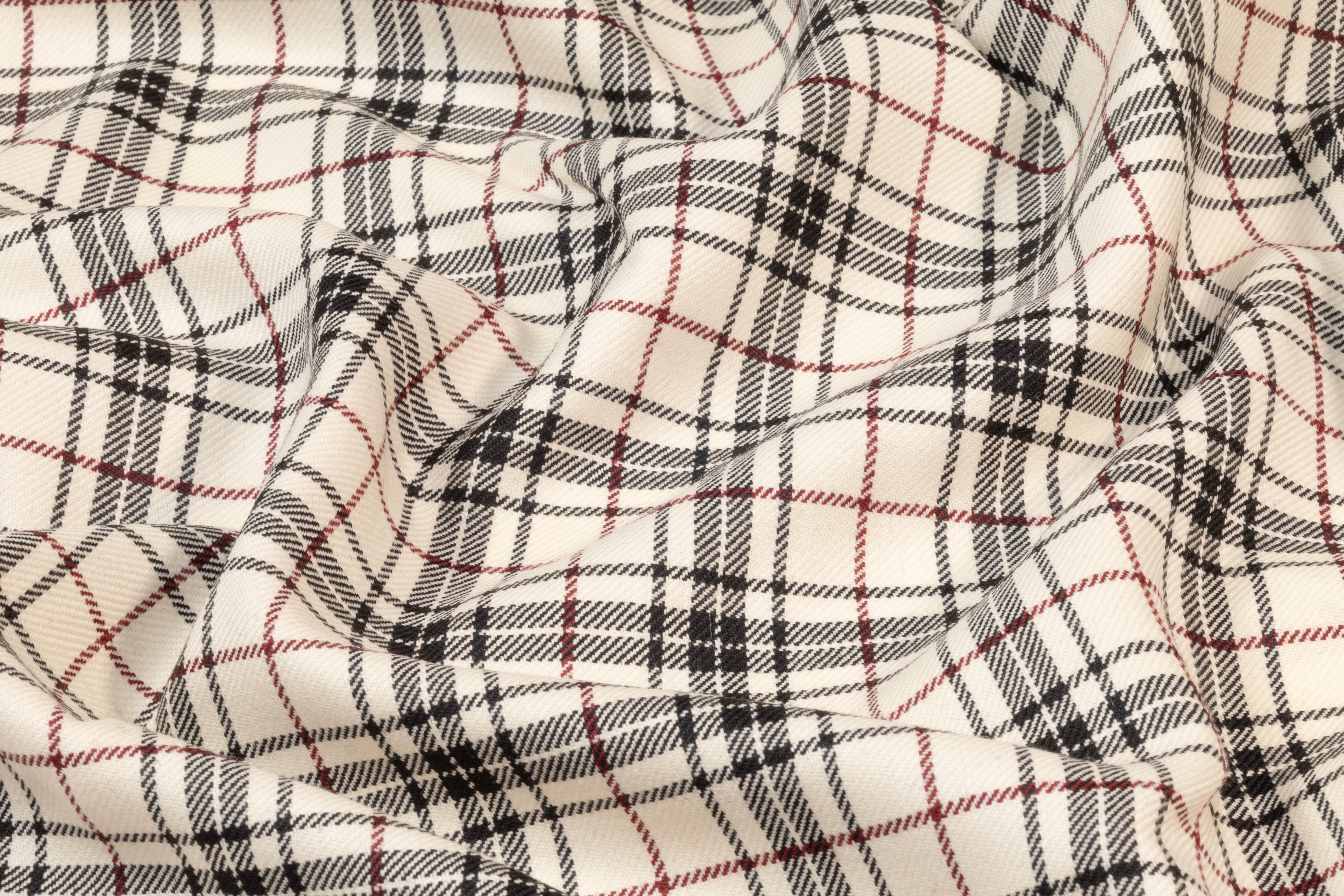 Tartan Italian Wool Suiting - Ivory / Black / Red