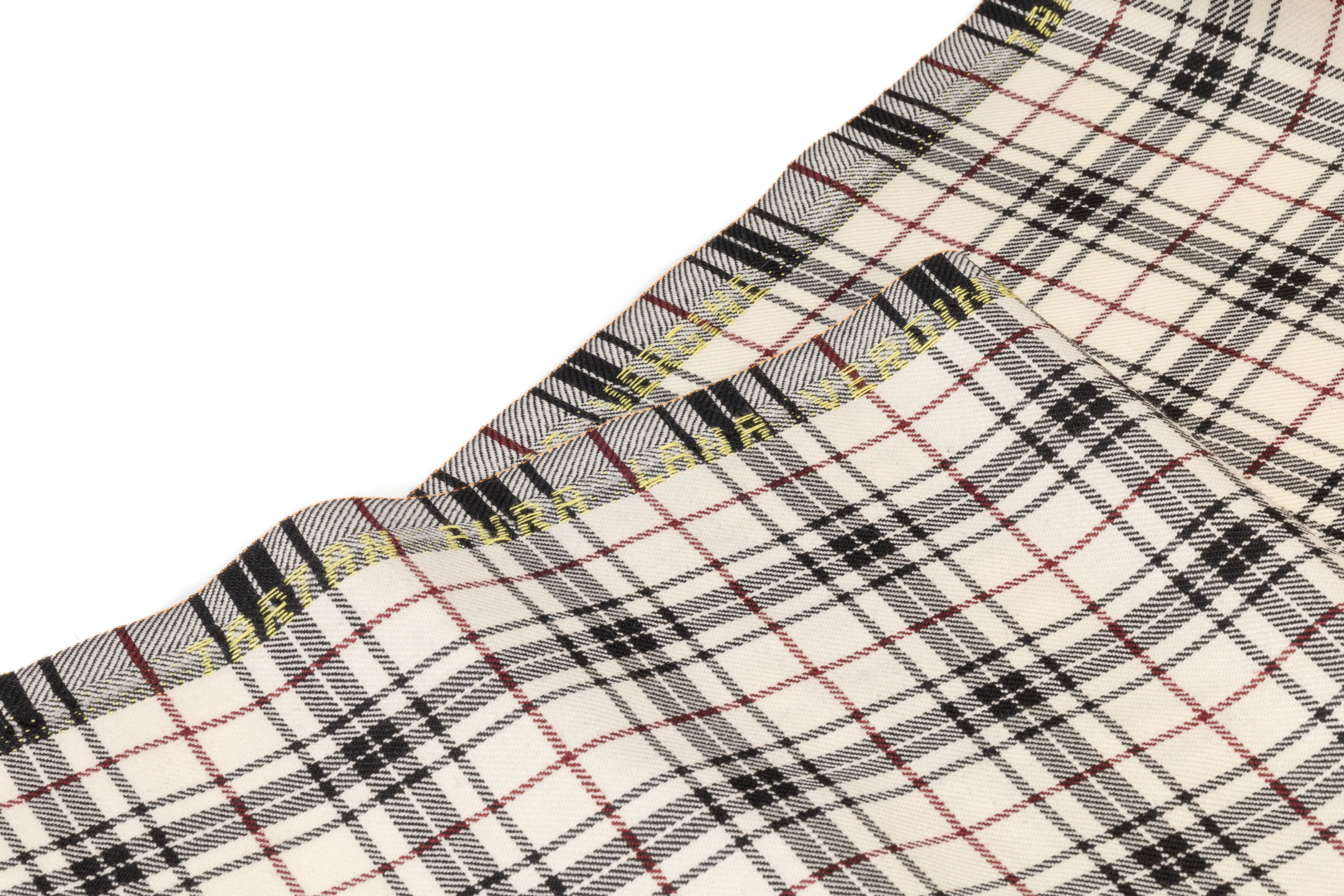 Tartan Italian Wool Suiting - Ivory / Black / Red