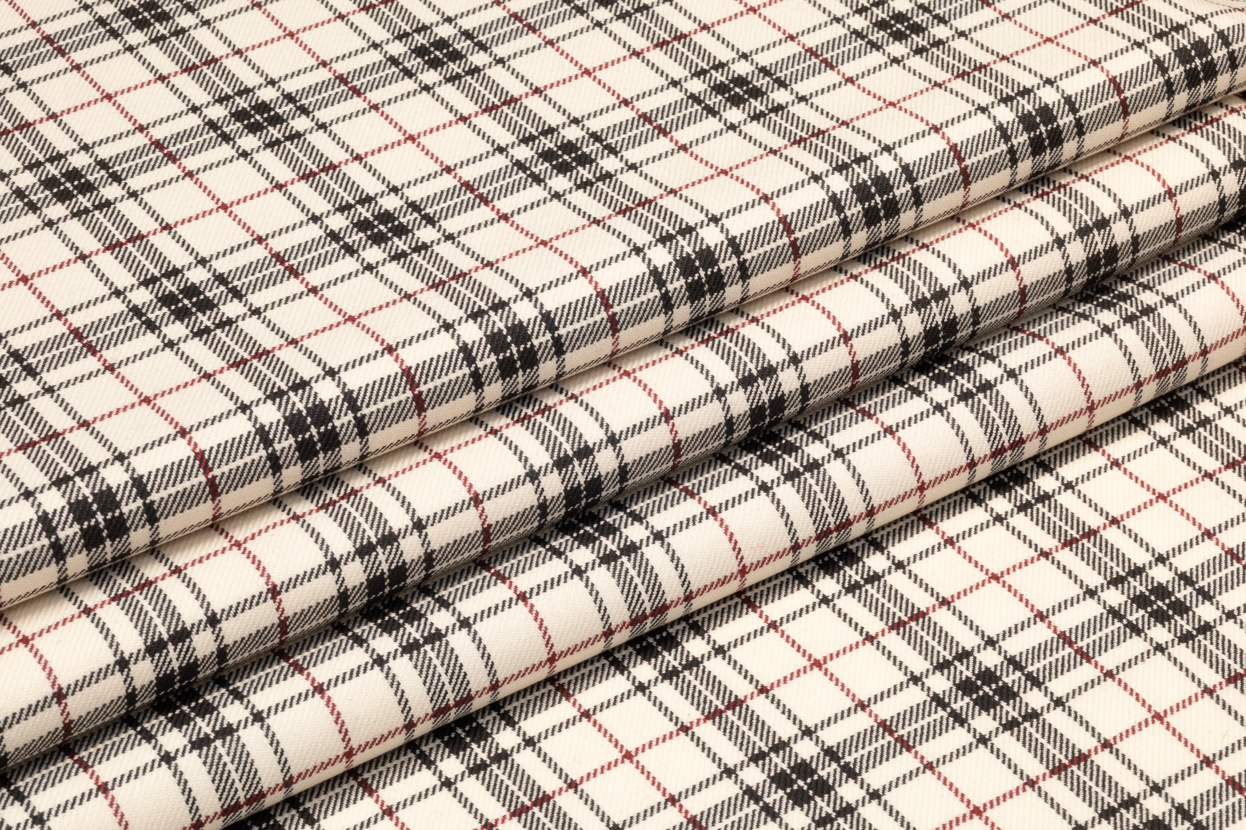 Tartan Italian Wool Suiting - Ivory / Black / Red