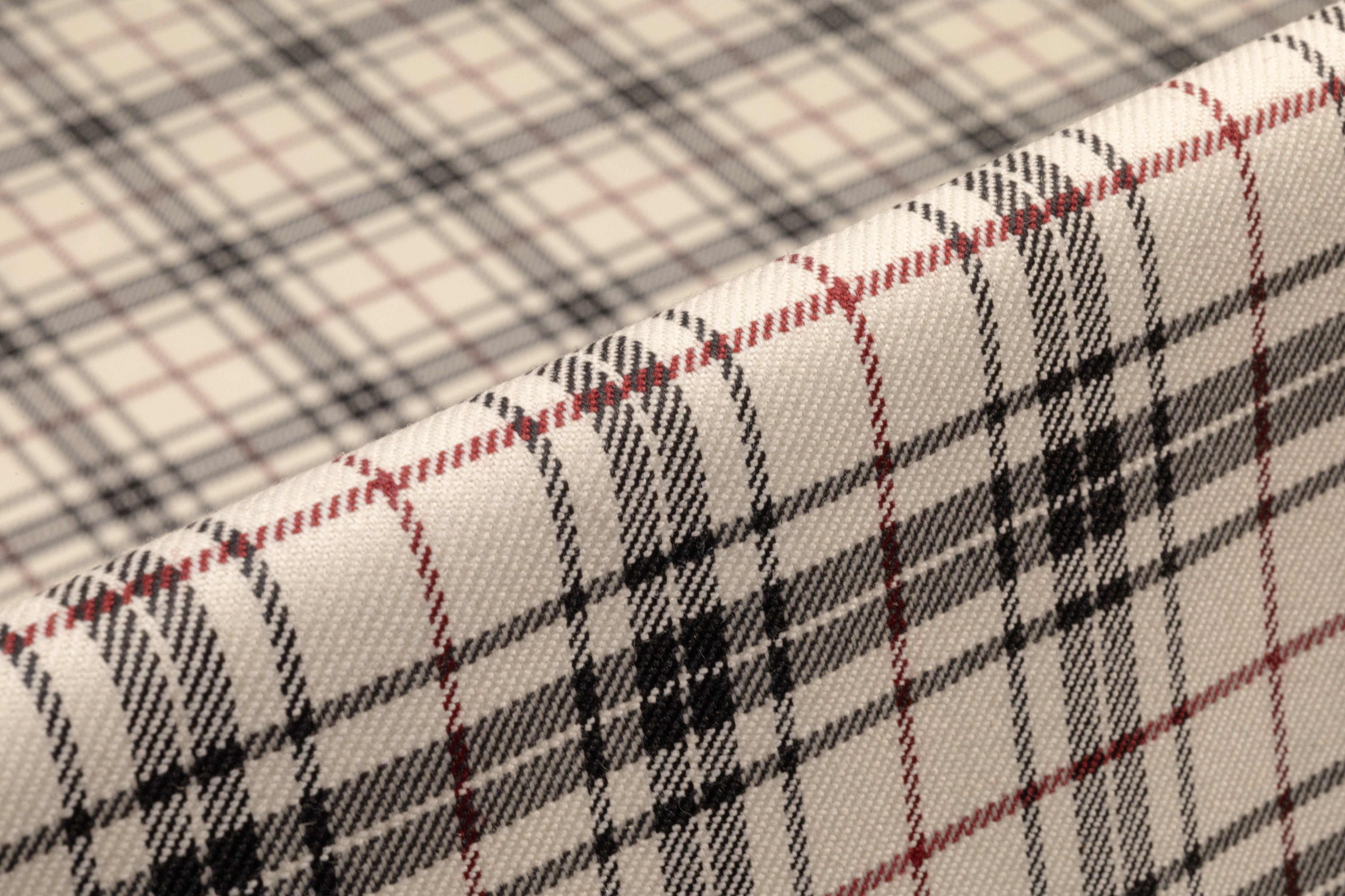 Tartan Italian Wool Suiting - Ivory / Black / Red
