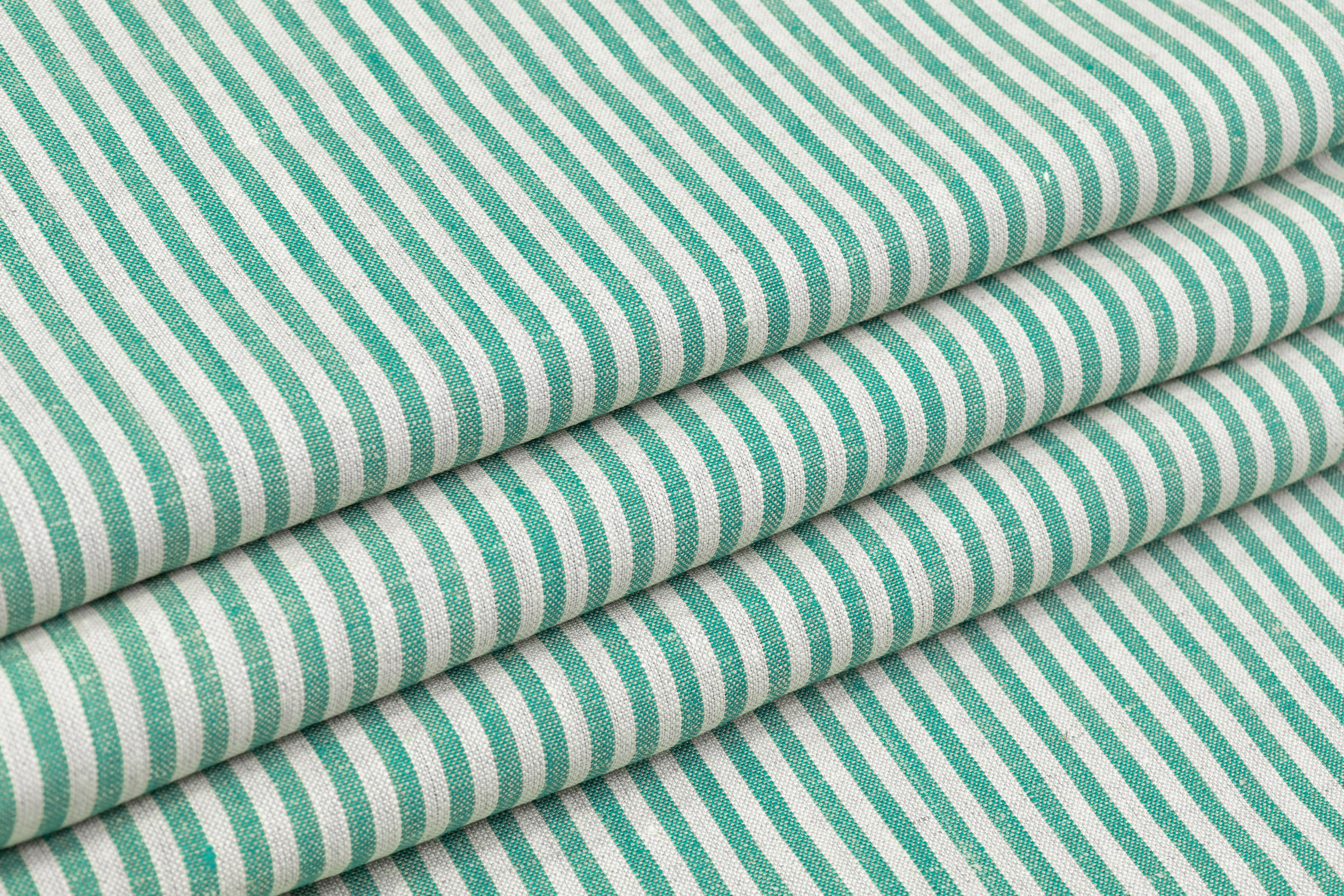 Striped Italian Linen - Green / Off White