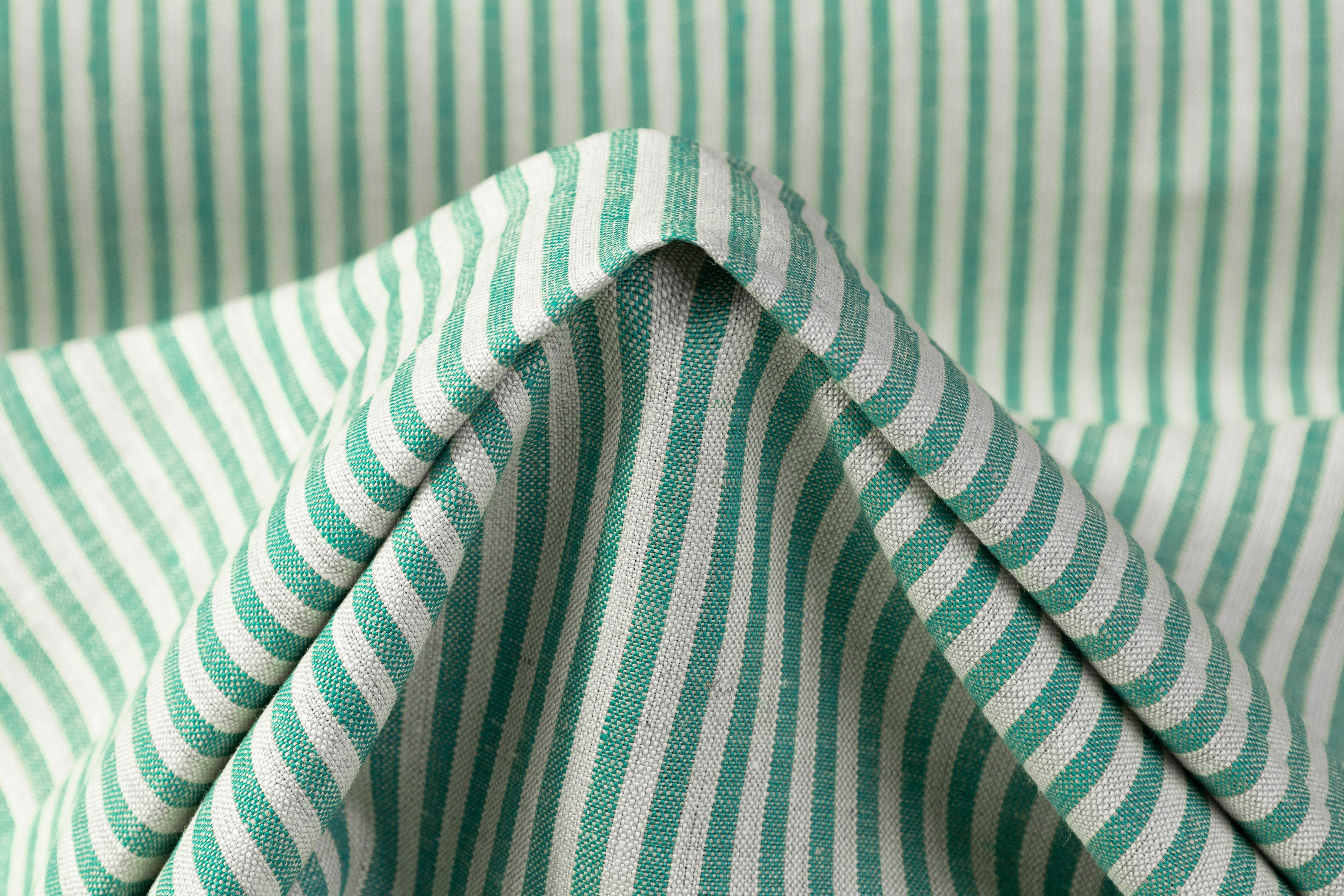 Striped Italian Linen - Green / Off White