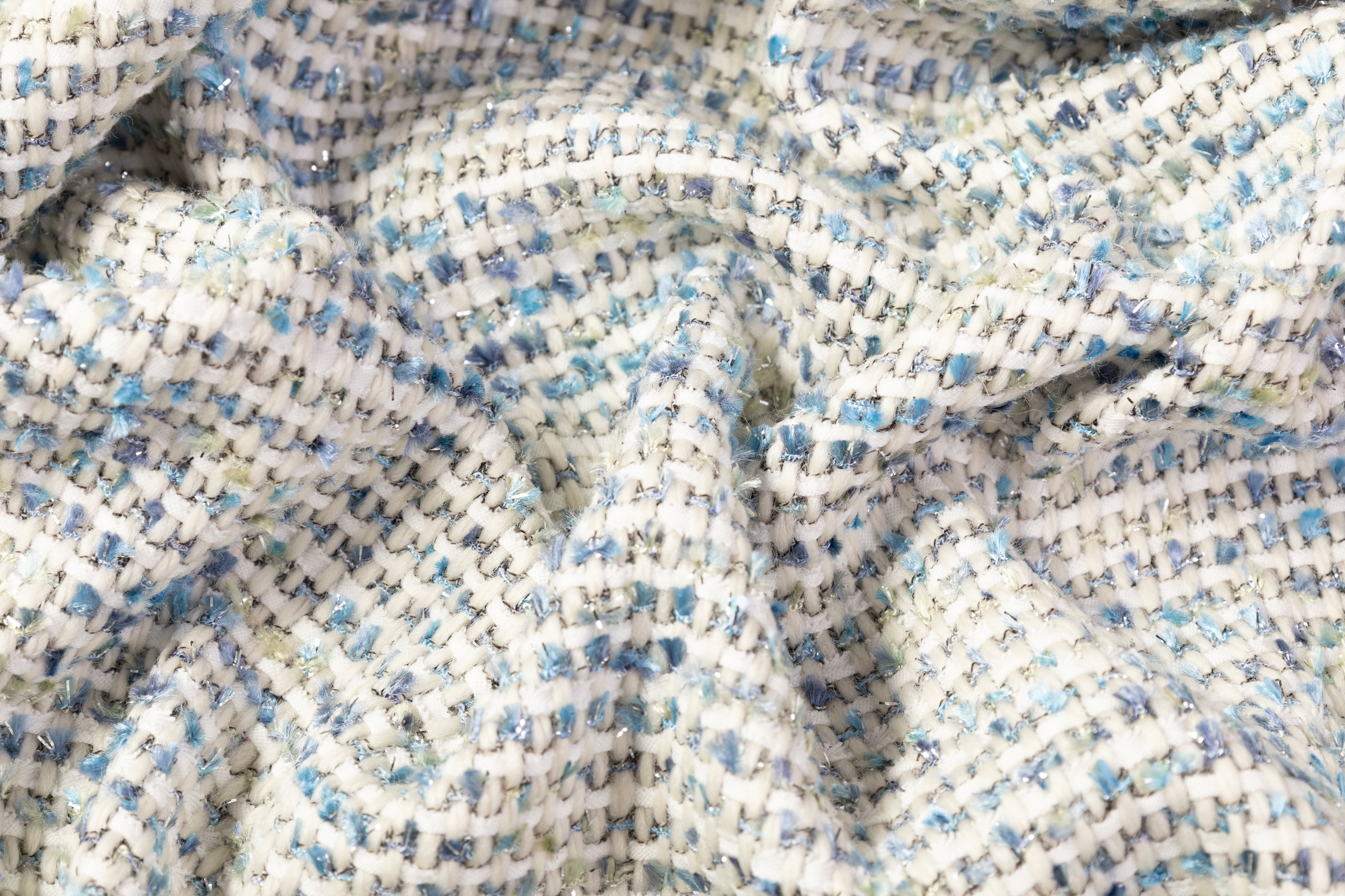 Metallic Italian Wool Blend Tweed - Blue / Off White / Sage