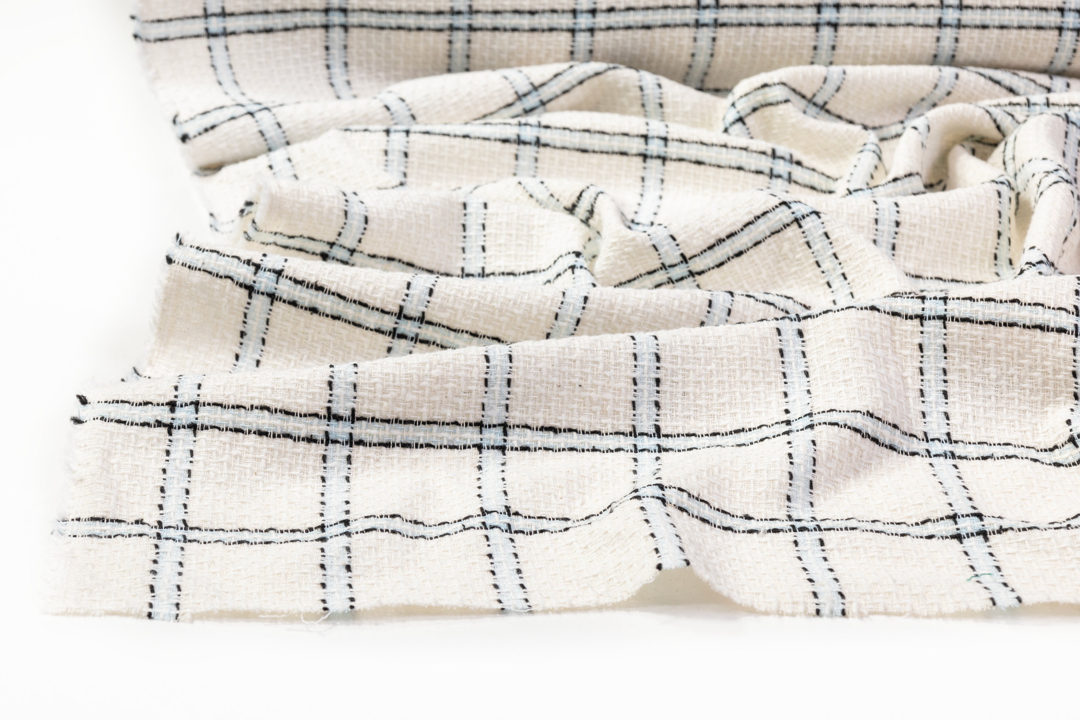 Checked Italian Cotton Tweed - Off White / Black / Blue