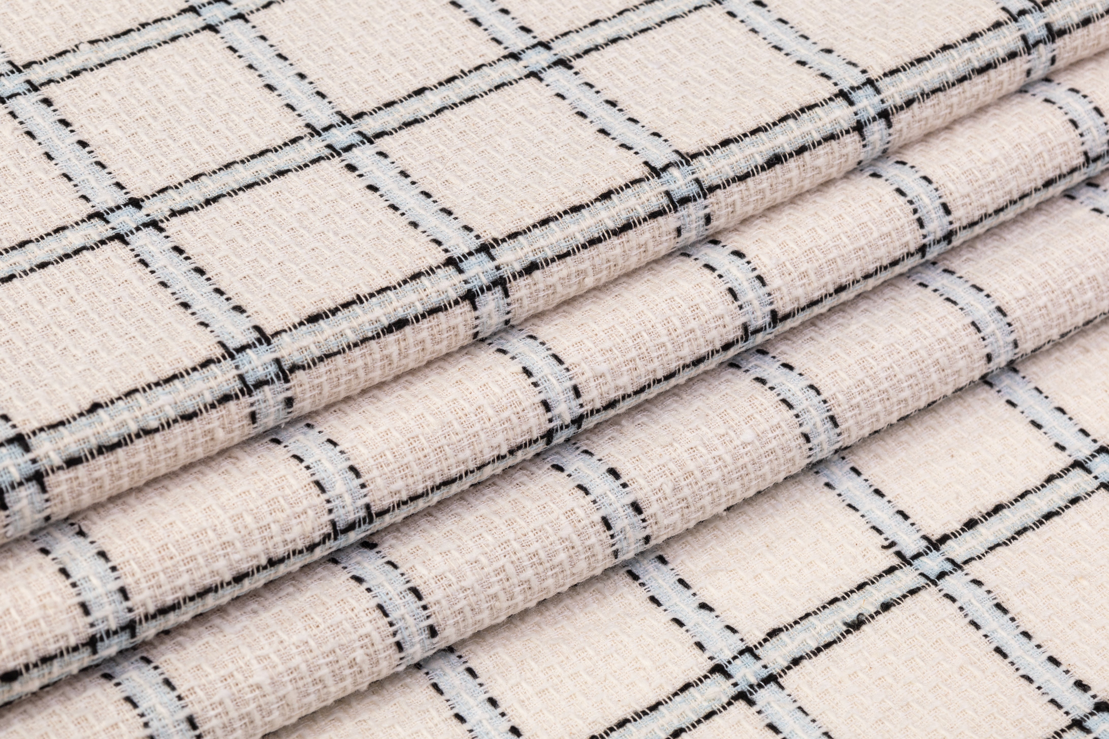 Checked Italian Cotton Tweed - Off White / Black / Blue