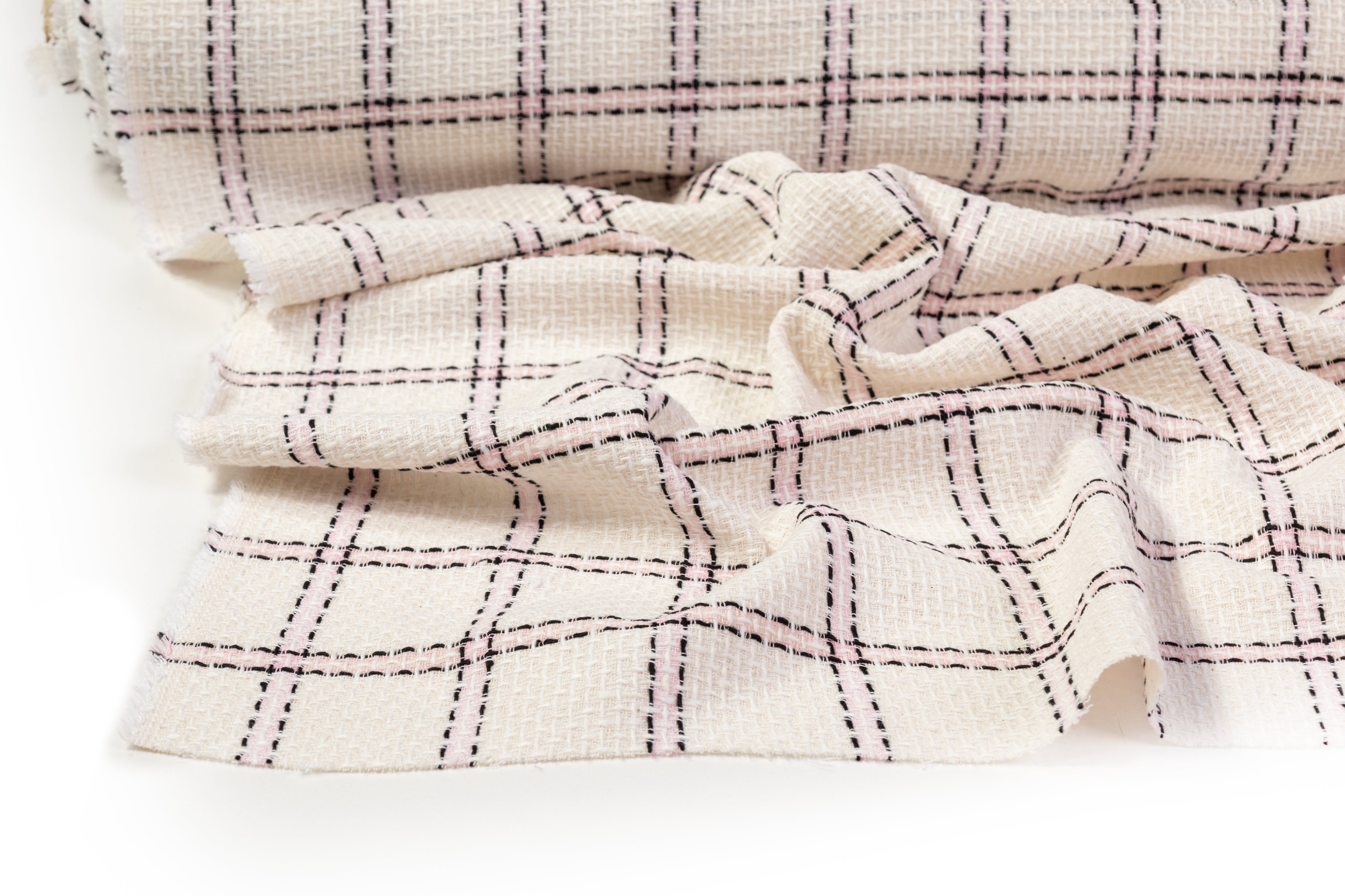 Checked Italian Cotton Tweed - Off White / Black / Pink