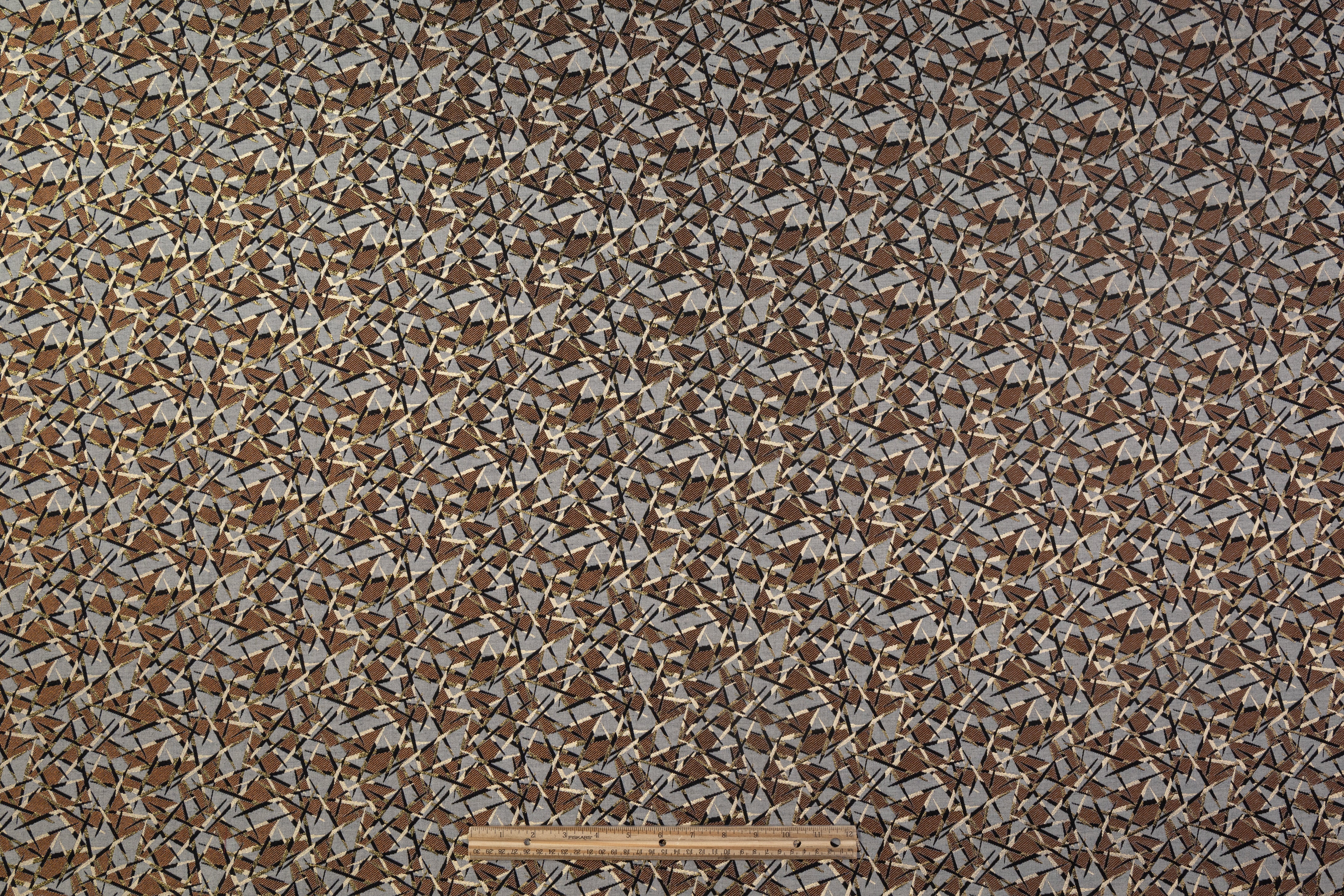 Geometric Metallic Italian Brocade - Brown / Gold / Gray