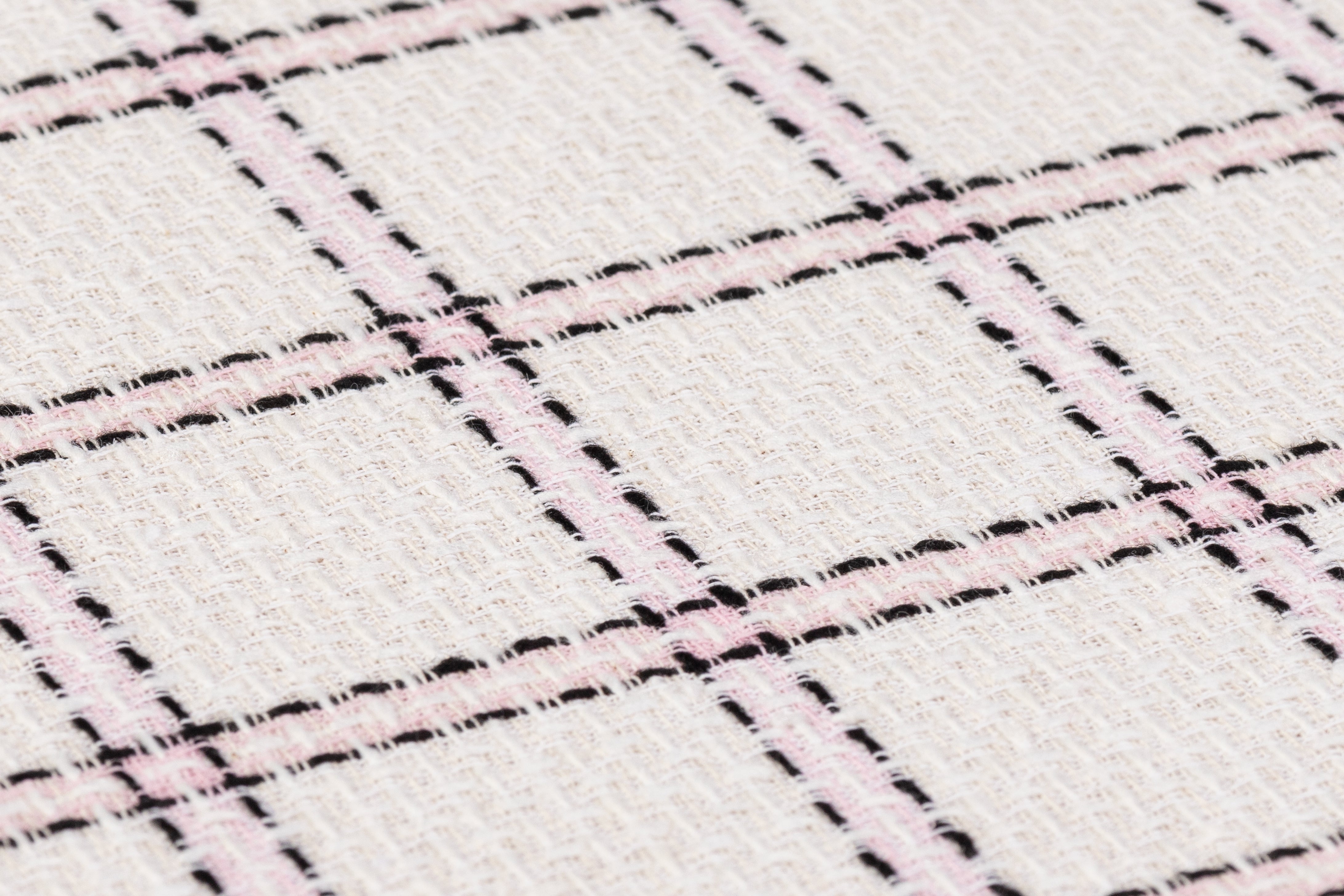 Checked Italian Cotton Tweed - Off White / Black / Pink