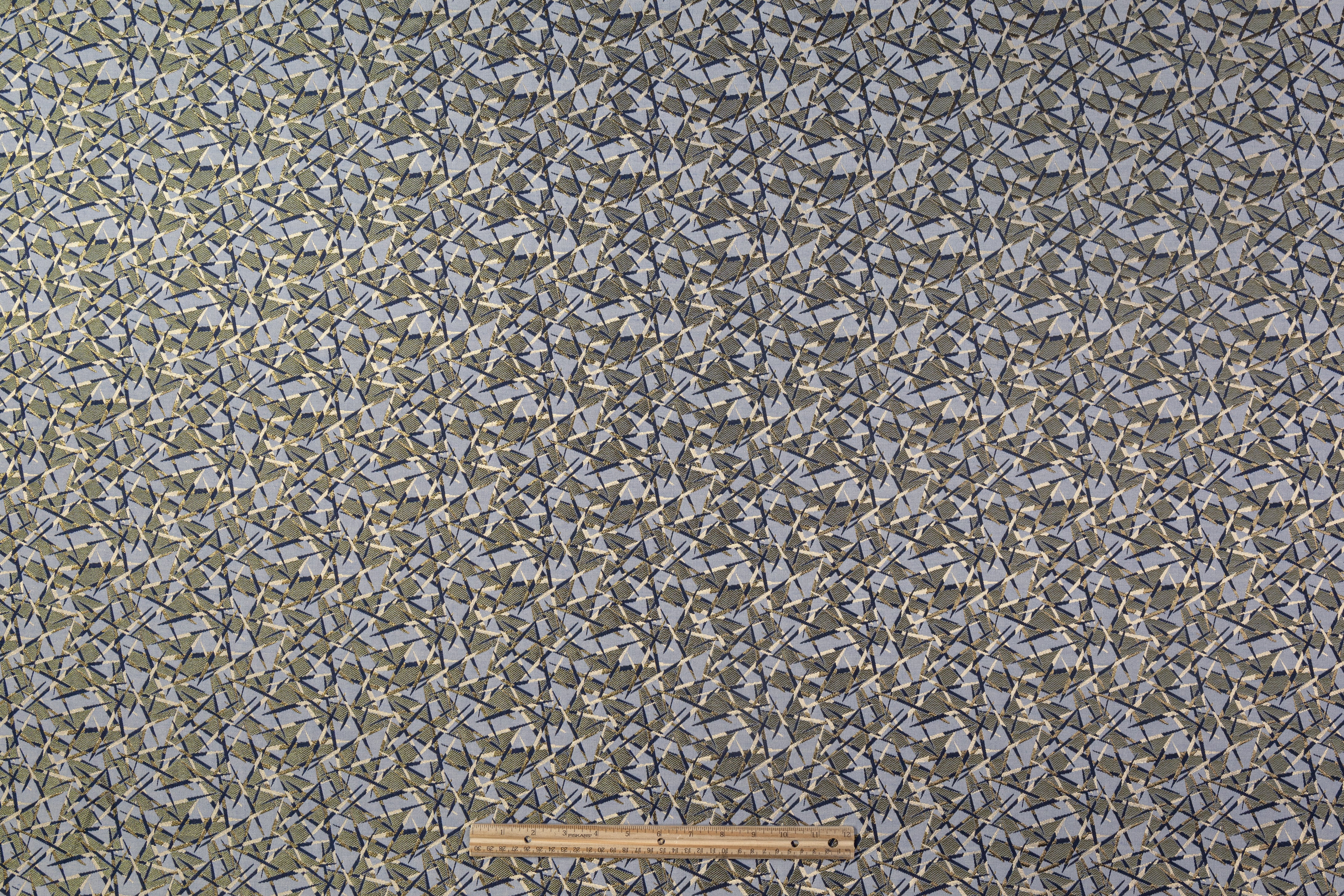 Geometric Metallic Italian Brocade - Blue / Green