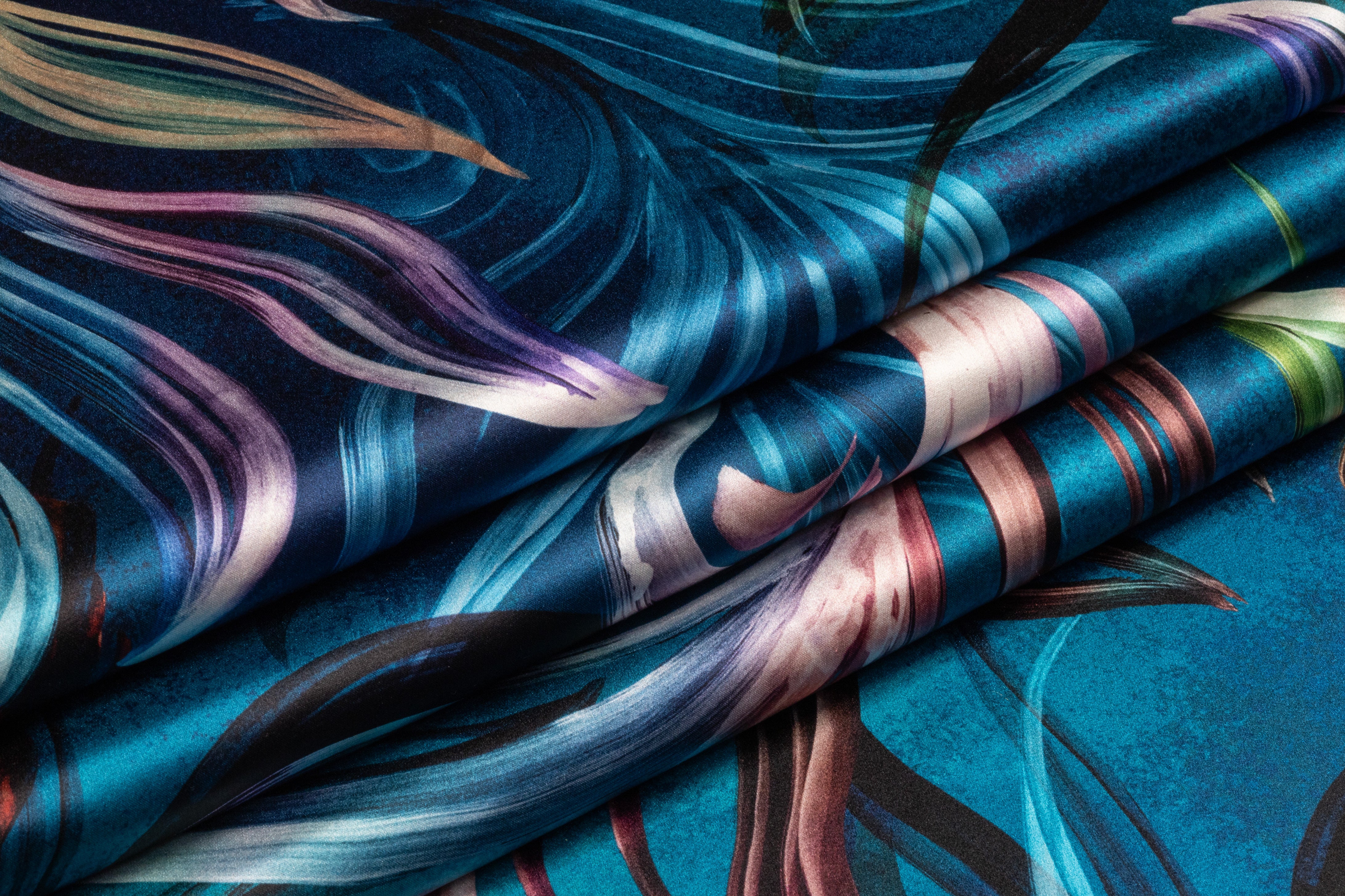 Deep Sea Floral Italian Silk Charmeuse - Blue