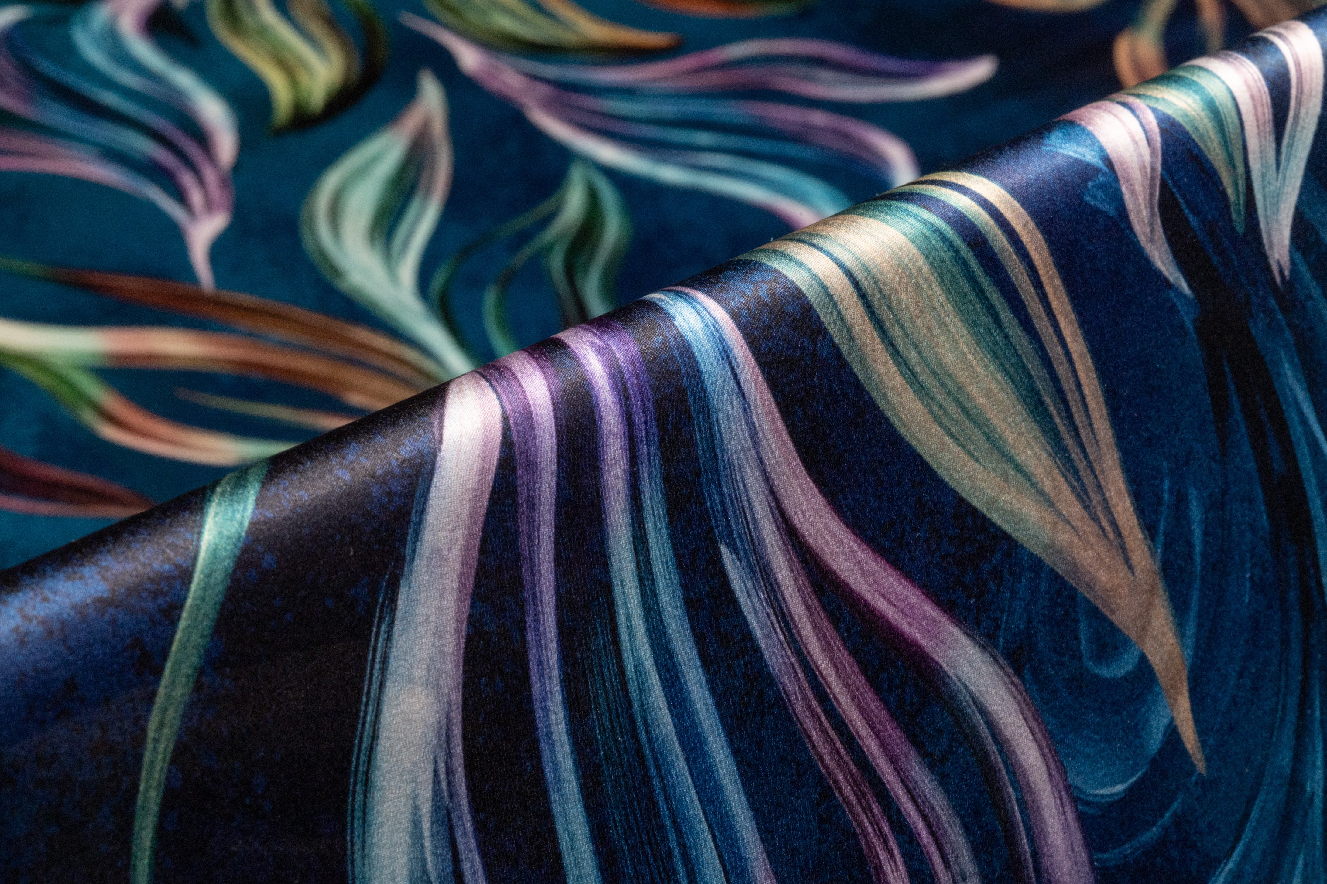 Deep Sea Floral Italian Silk Charmeuse - Blue