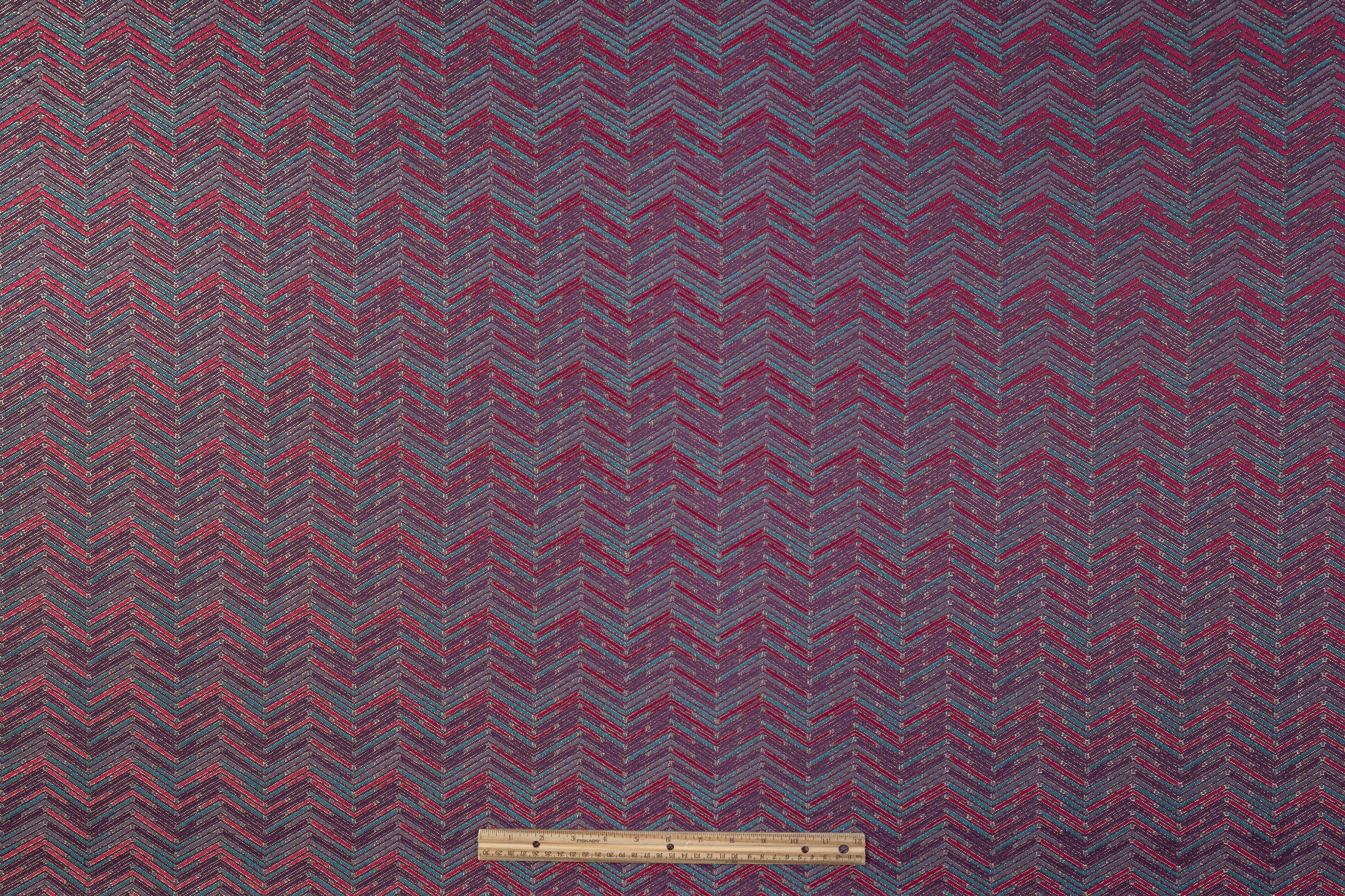 Chevron Metallic Poly Cotton Italian Brocade - Blue / Purple / Magenta