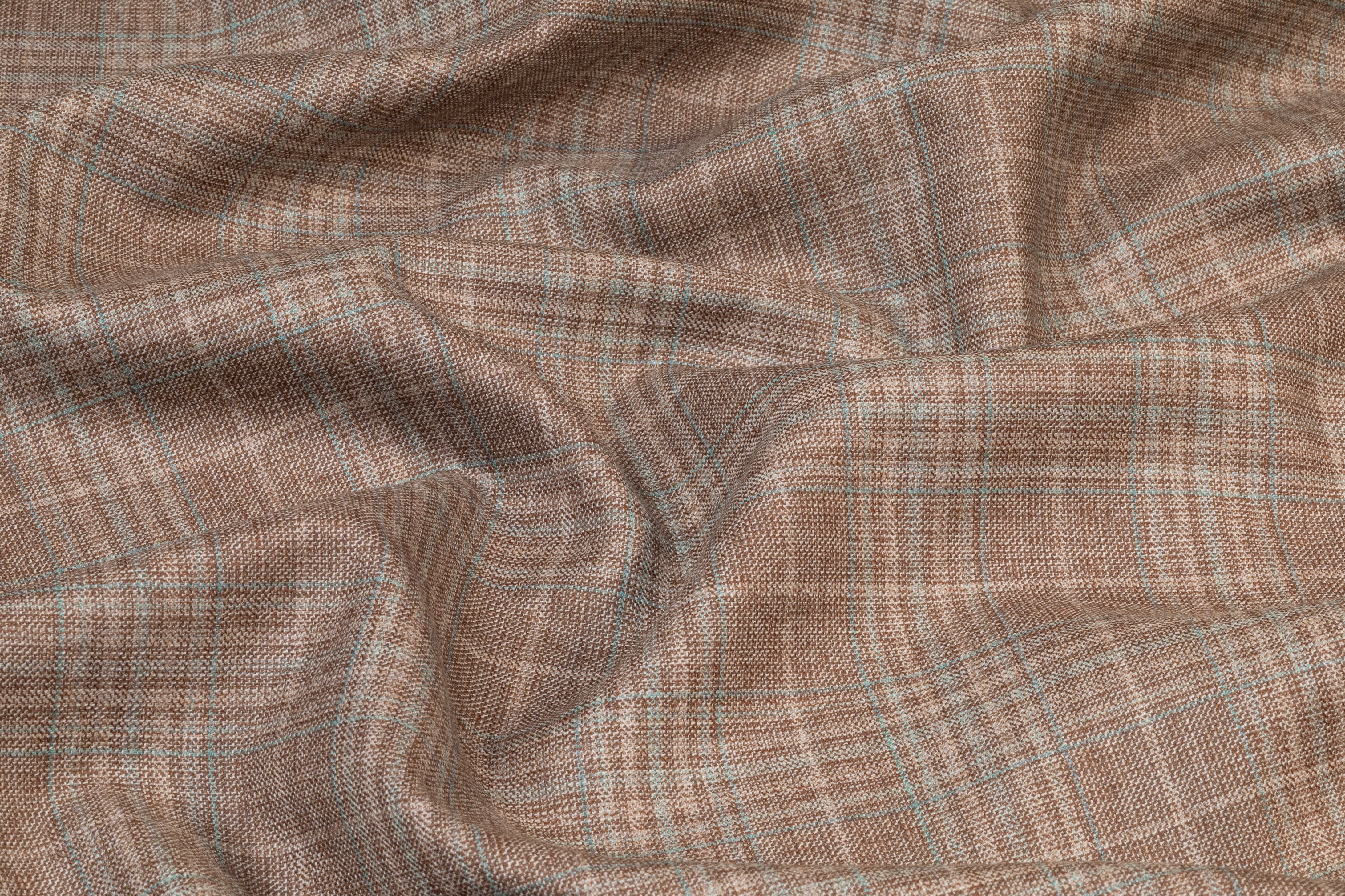 Checked Italian Wool Suiting - Taupe / Green