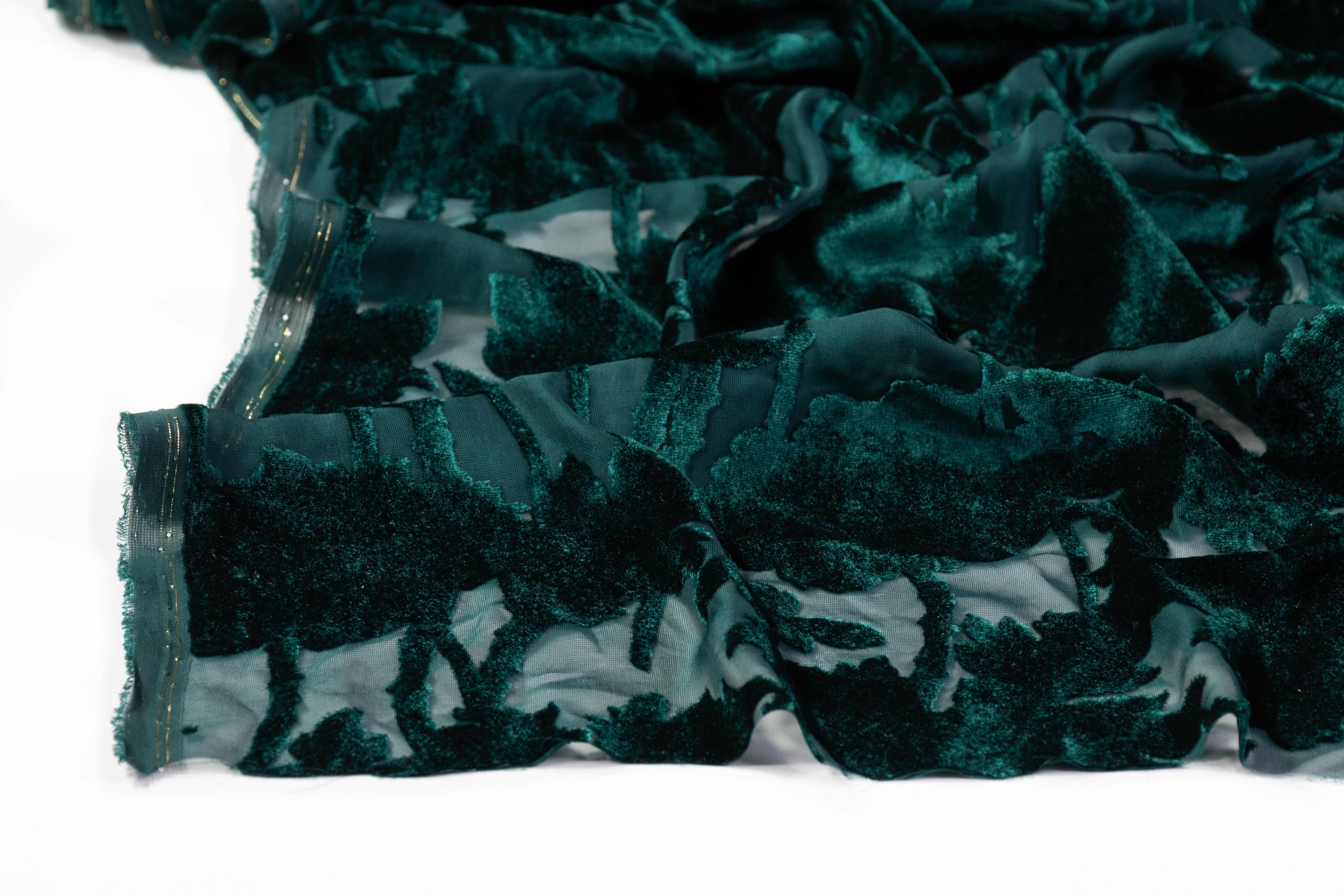 Floral Silk Viscose Burnout Velvet - Green