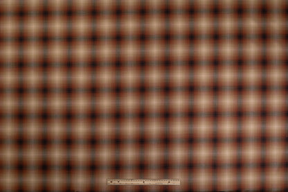 Plaid Italian Poly Wool Stretch Suiting - Brown
