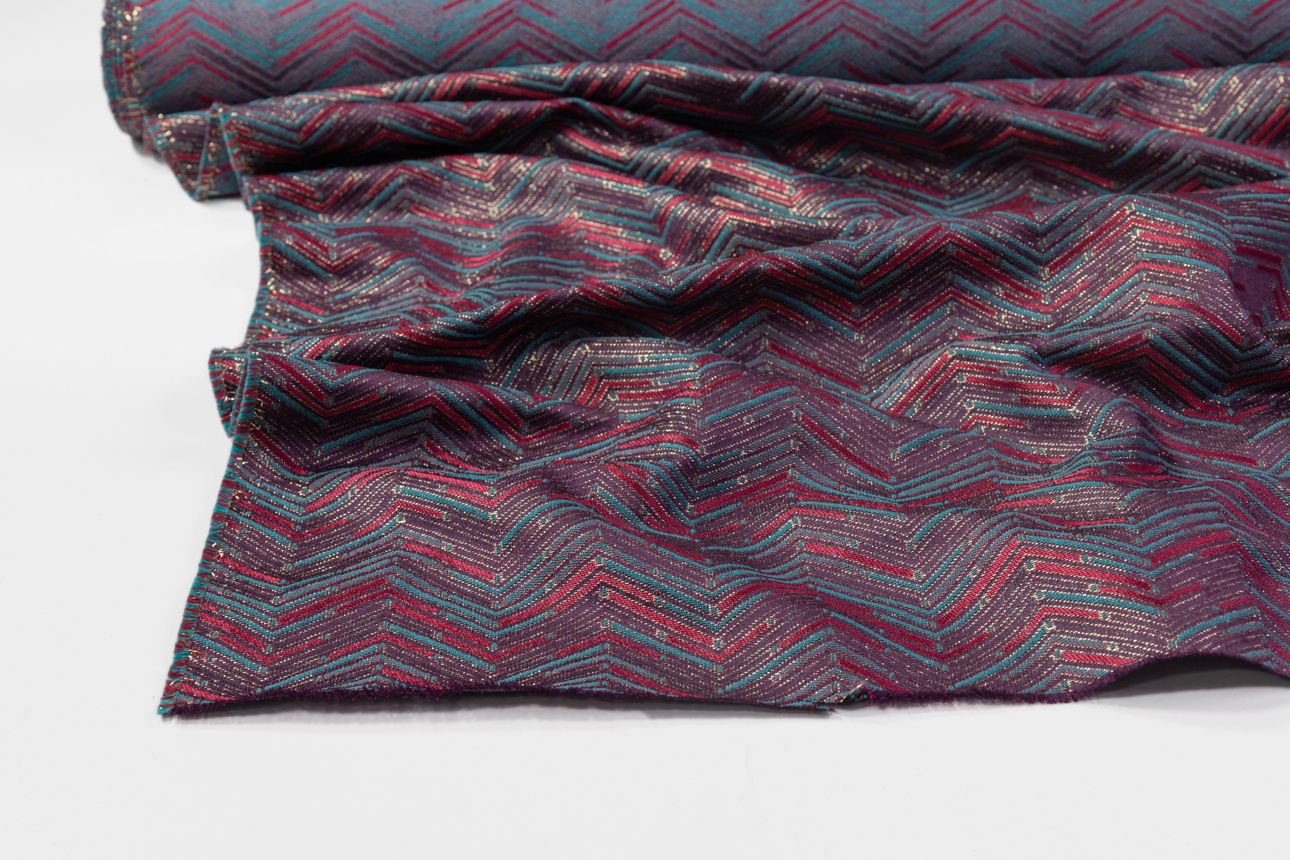 Chevron Metallic Poly Cotton Italian Brocade - Blue / Purple / Magenta