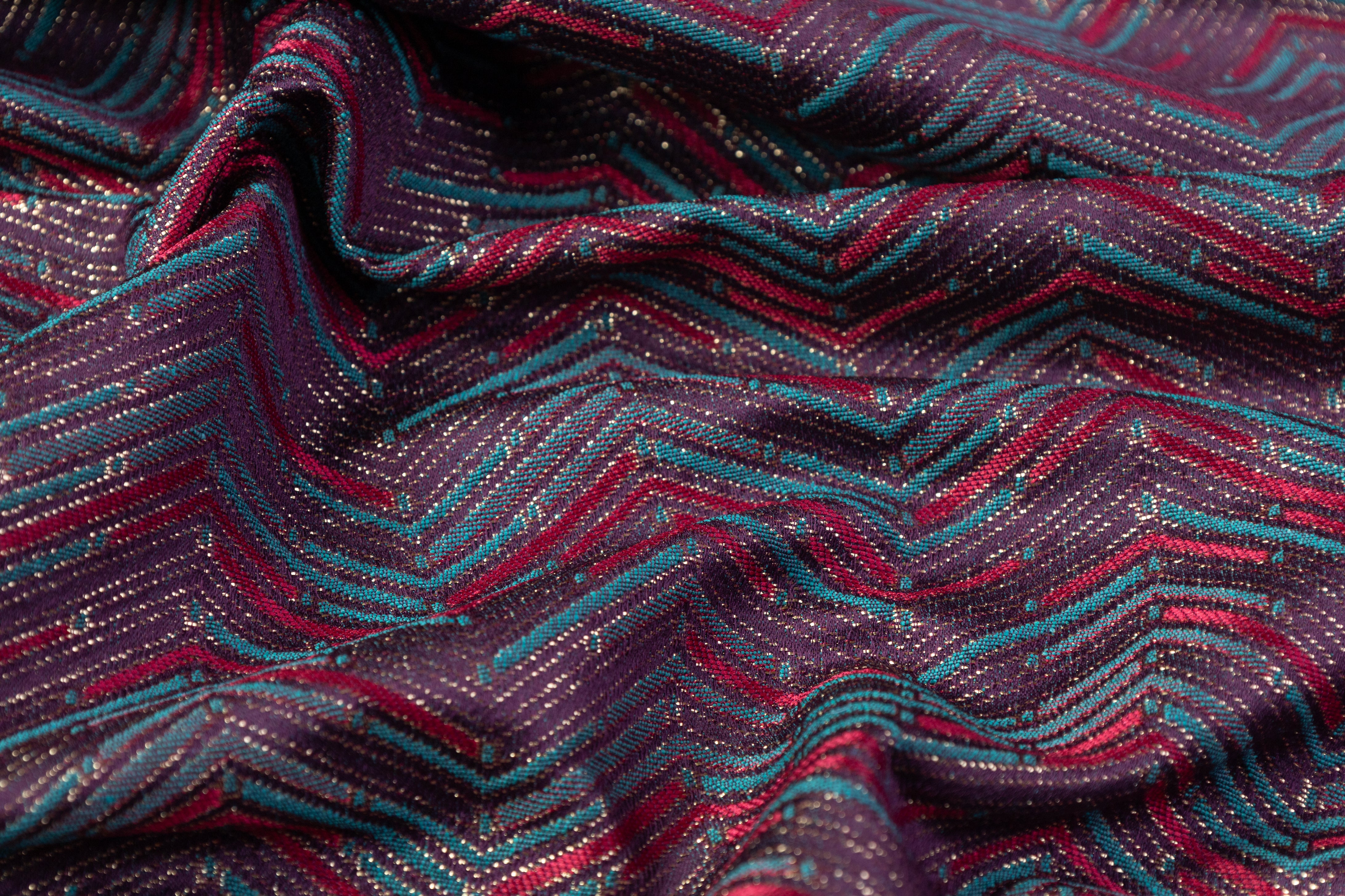 Chevron Metallic Poly Cotton Italian Brocade - Blue / Purple / Magenta