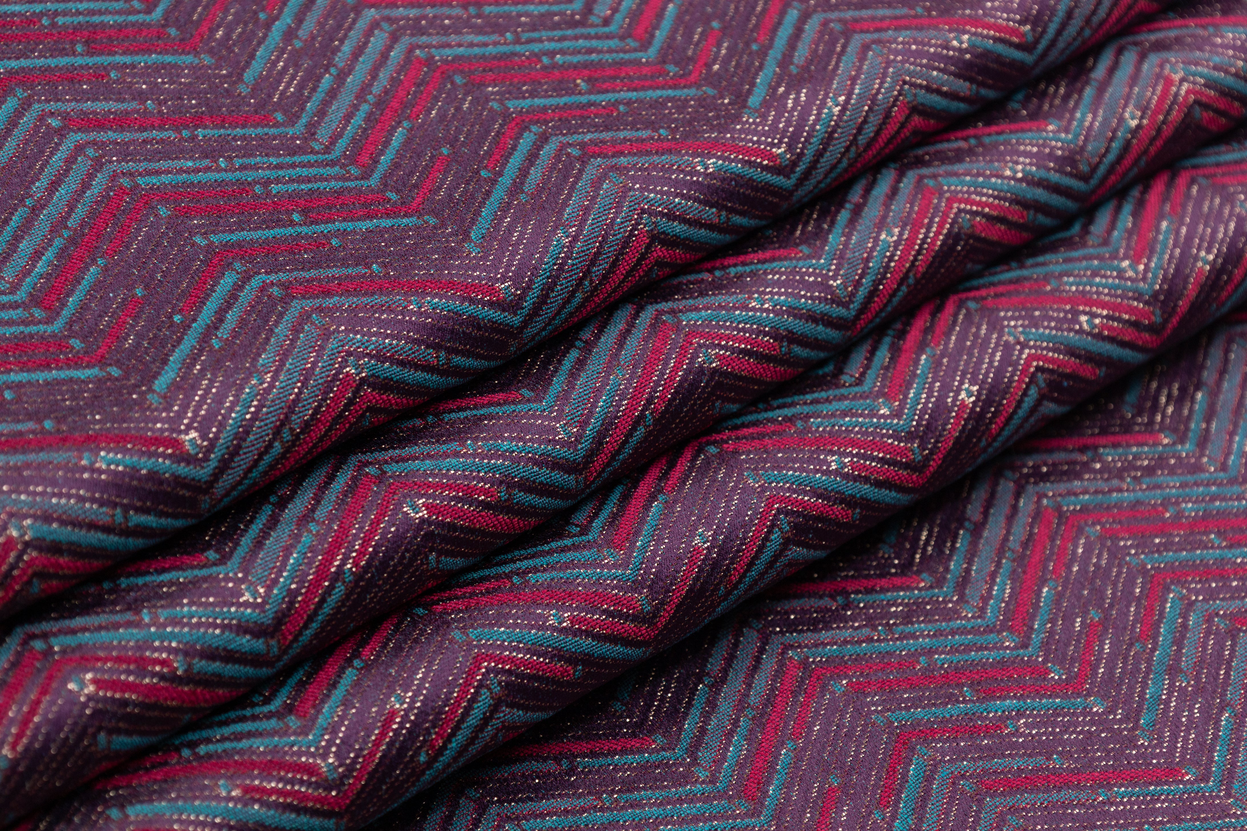 Chevron Metallic Poly Cotton Italian Brocade - Blue / Purple / Magenta