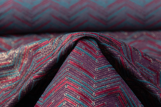 Chevron Metallic Poly Cotton Italian Brocade - Blue / Purple / Magenta