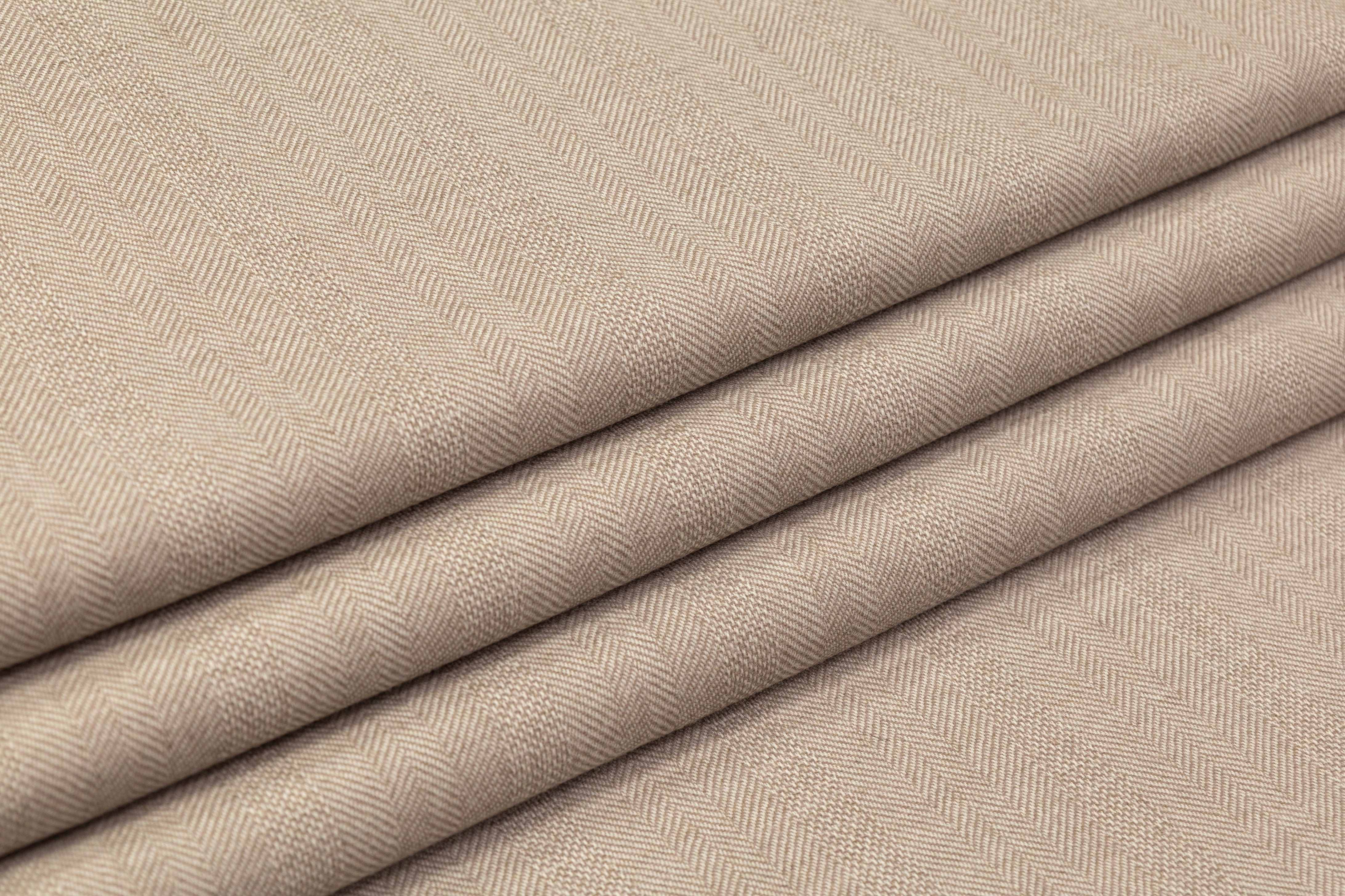 Herringbone Italian Wool Suiting - Light Taupe