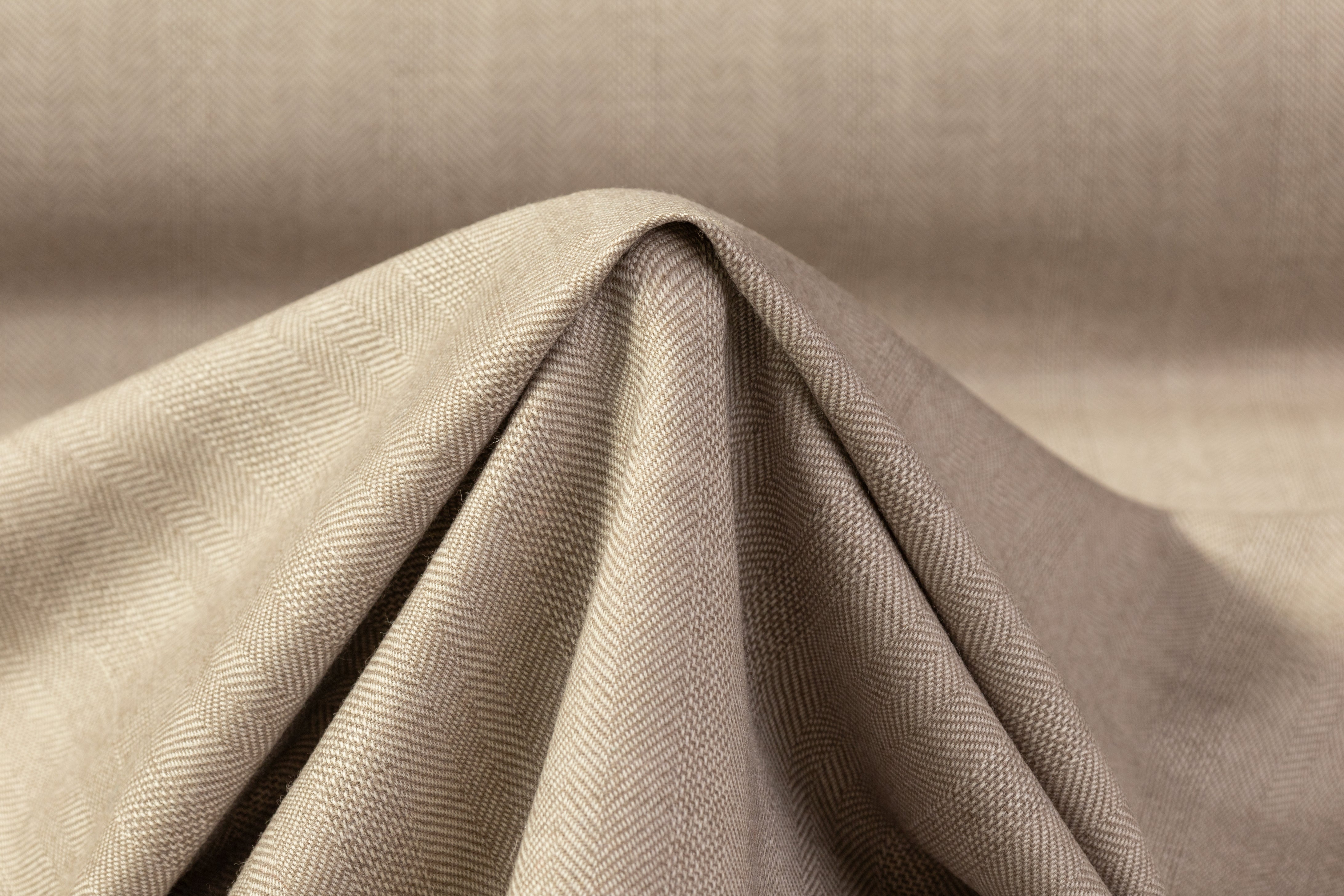 Herringbone Italian Wool Suiting - Light Taupe