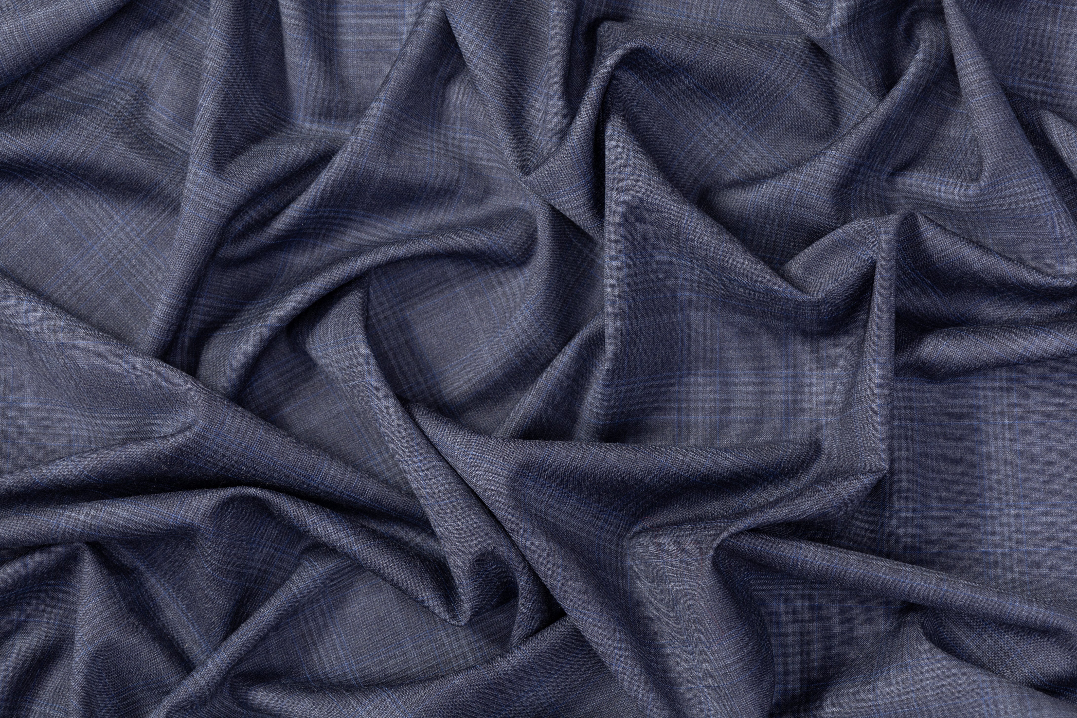 Plaid Italian Wool Suiting - Navy