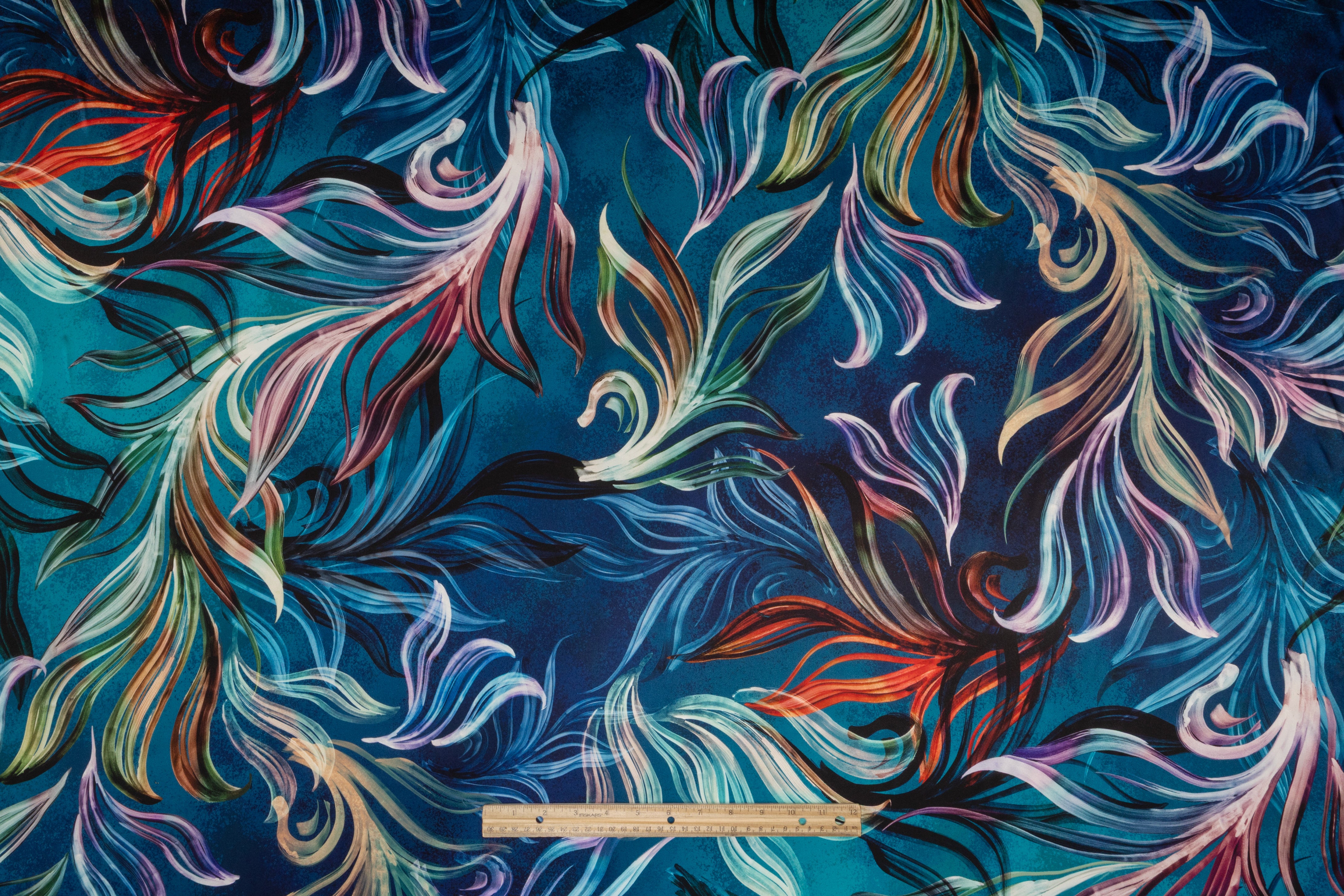 Deep Sea Floral Italian Silk Charmeuse - Blue