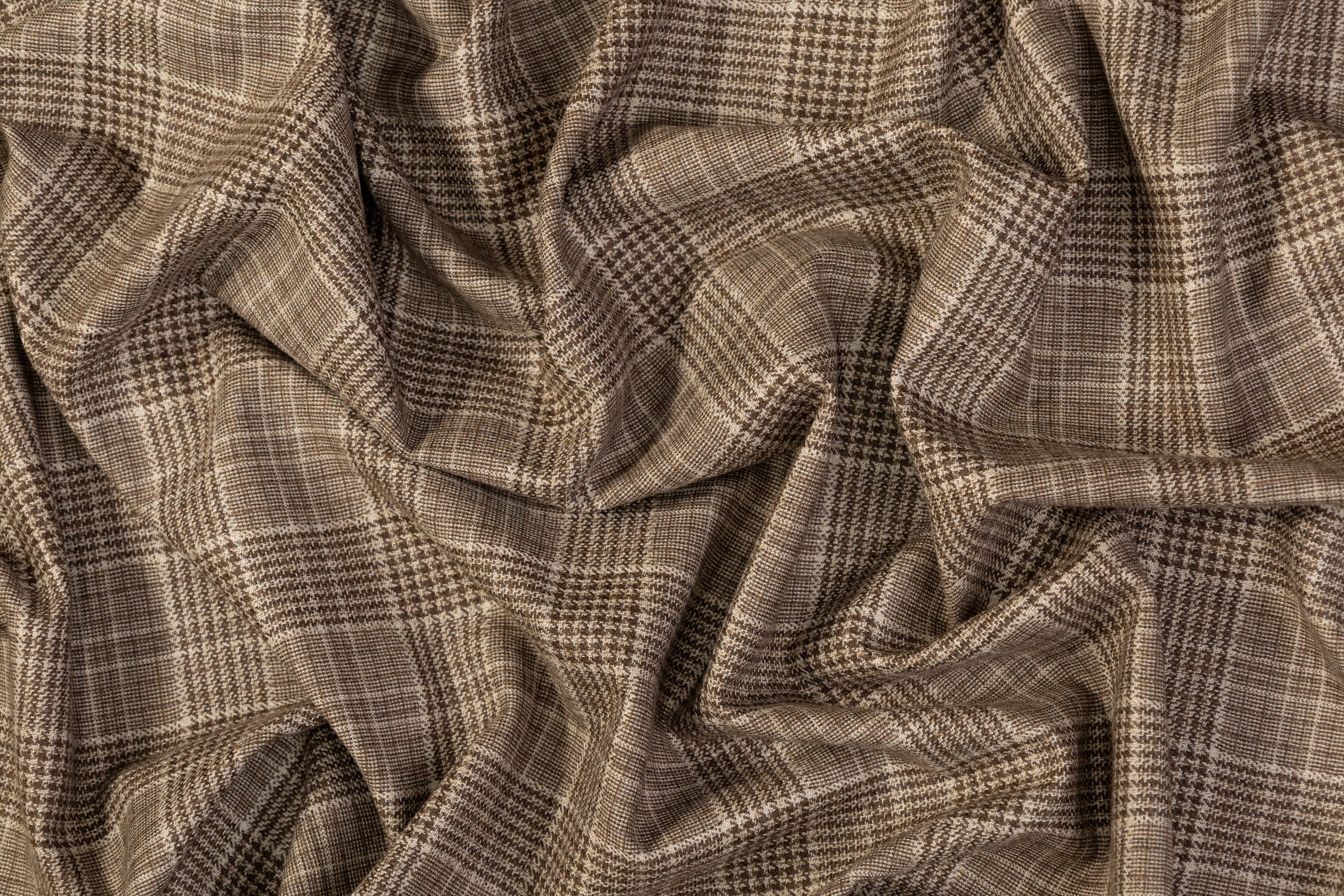 Glen Check Italian Wool Suiting - Taupe